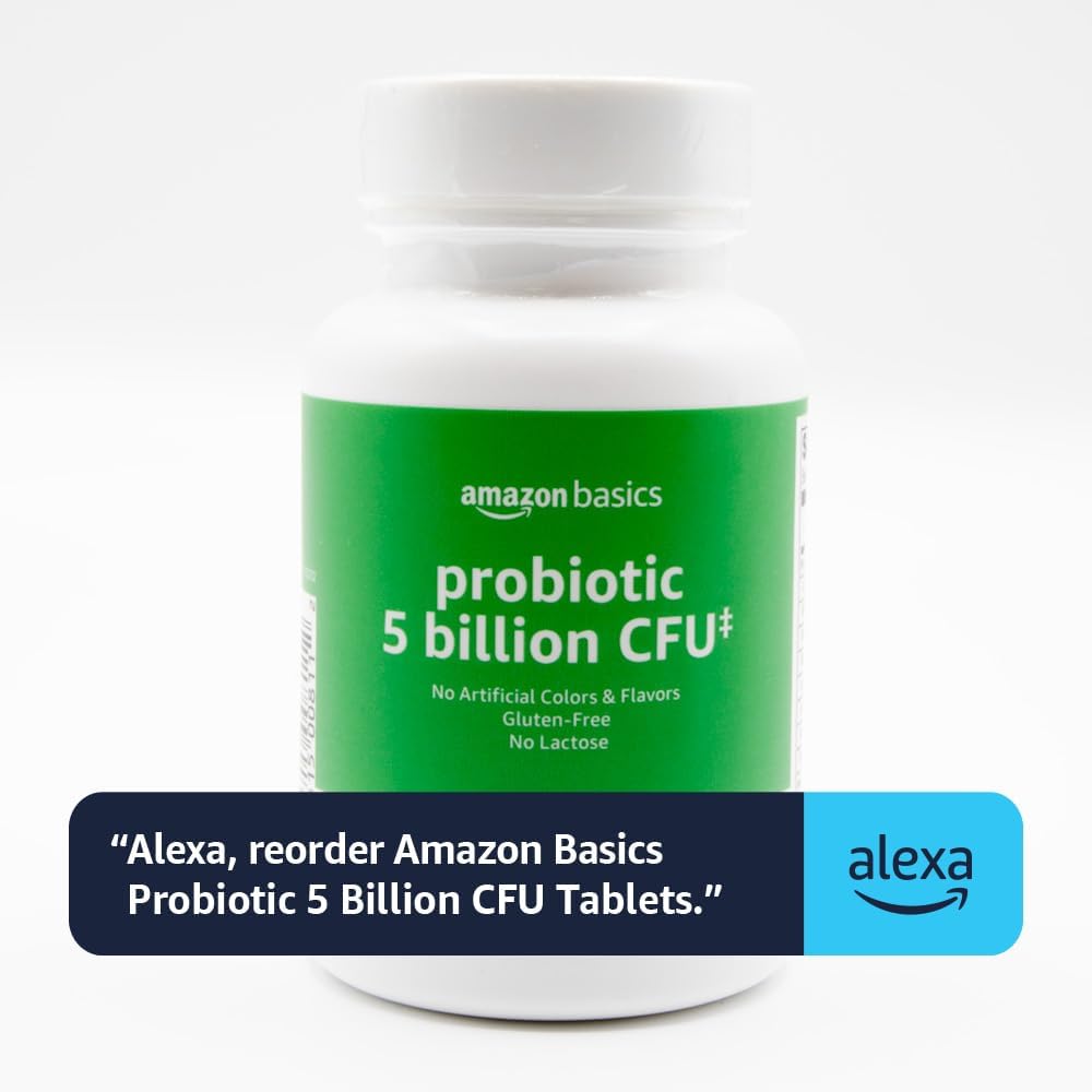 Amazon Basics - Probiotic, 5 Billion CFU, 8 Probiotic strains with 60 mg Prebiotic Blend, 60 Count Vegetarian Capsules, 2 Month Supply, Supports Healthy Digestion (Previously Solimo)