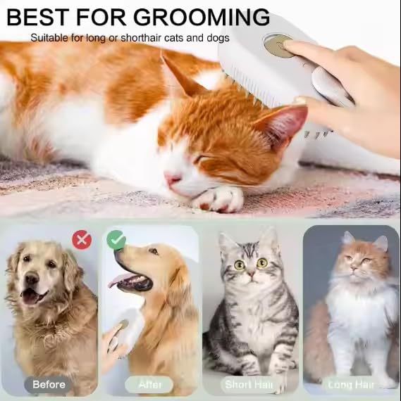 3-in-1 Steam Pet Brush for Cats & Dogs โ Self-Cleaning Grooming Comb with Spray Mist, Massage & Shedding, Rechargeable USB, Anti-Static, Foldable Handle โ White (WHITE)
