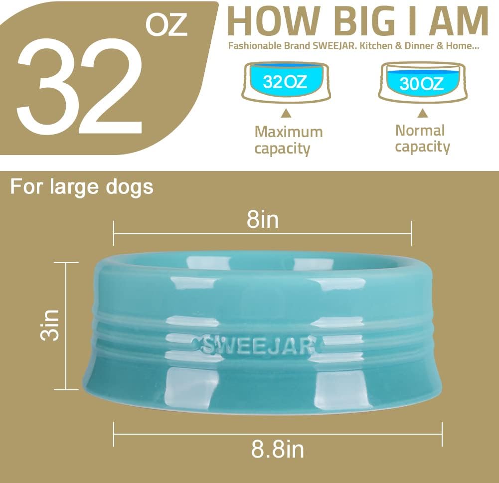 Sweejar Gradient Dog Bowl, Ceramic Dog Food Dish for Large Dogs and Large Cat, Porcelain Pet Bowl for Food and Water 32 oz (Black)