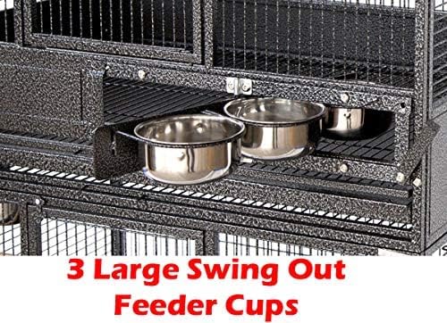 Extra Large Stackers Heavy Duty Wrought Iron Breeder Parrot Aviary Bird Breeding Rolling Cage with Side Nest Doors (Black Vein, Triple Stacker)