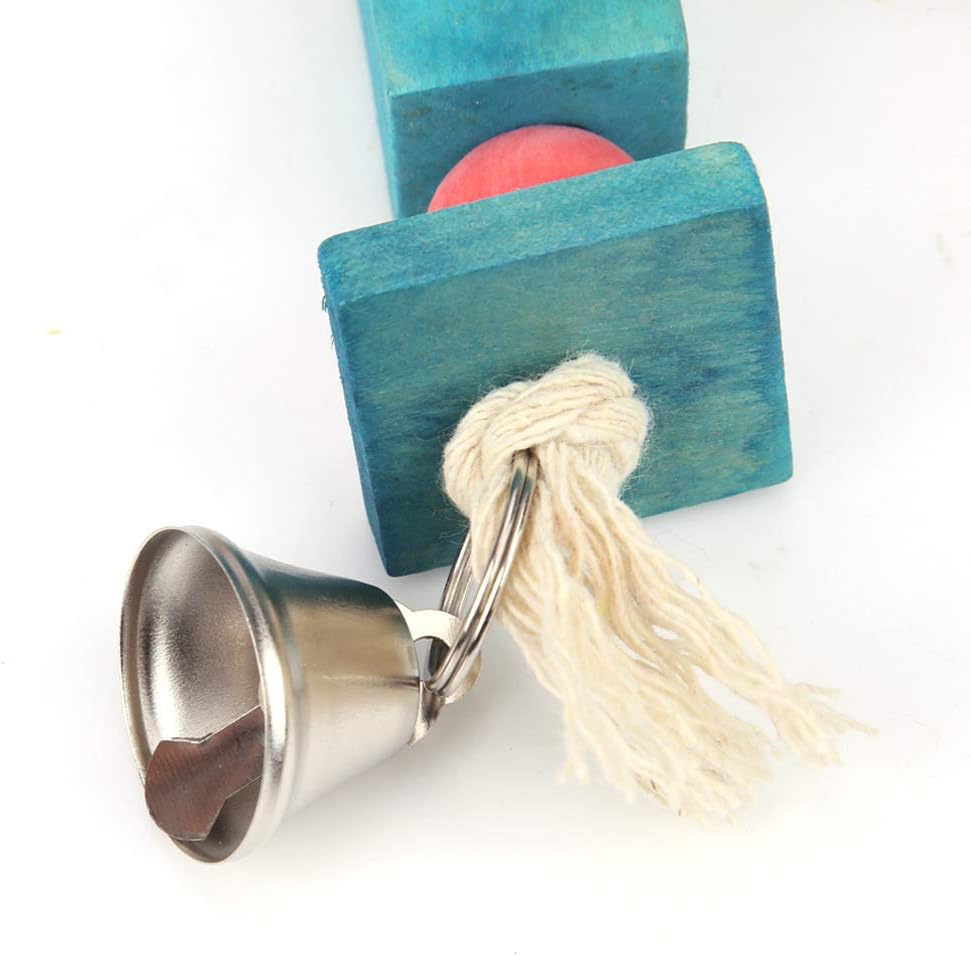 Parrot Hanging Chew Toy Bird Bite Swing with Colorful Wood Beads Bells for Parrot Macaw African Greys Cockatiels Cage Accessories (Hanging with Bell Toy)