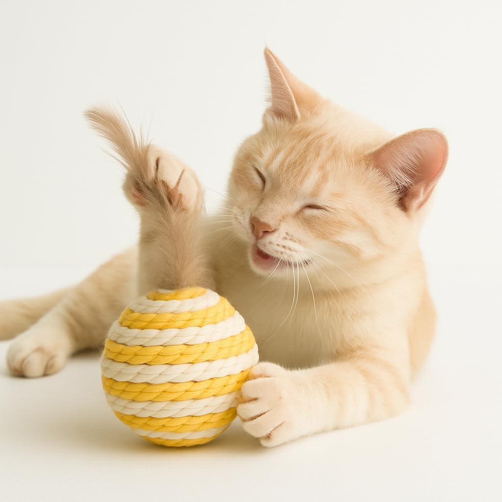 Ball for cat with Feathers - Balls for Cats โ Natural Toy for Indoor Cats โ Eco-Friendly, Durable, Interactive Play Balls for Kittens โ Pet-Safe Chew & Scratch Toys (Yellow)