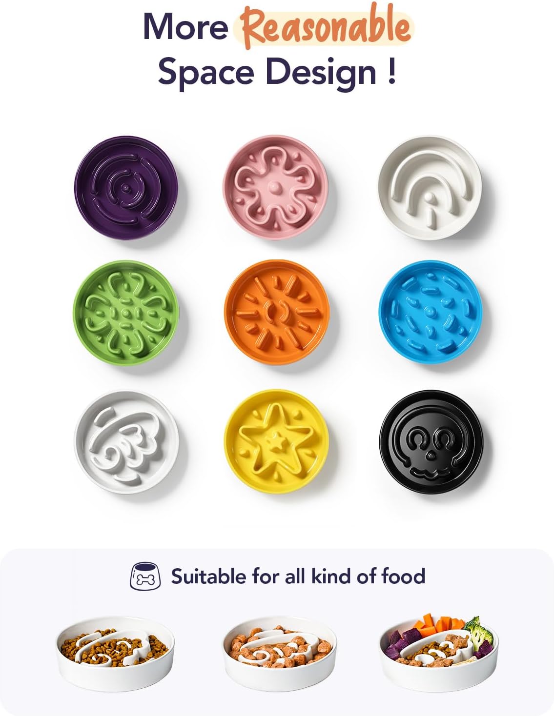 LE TAUCI Ceramic Slow Feeder Dog Bowls Small Breed, 0.6 Cups Dog Food Dish for Fast Eaters, Puzzle Bowl for Small Dogs and Cats,Angle White