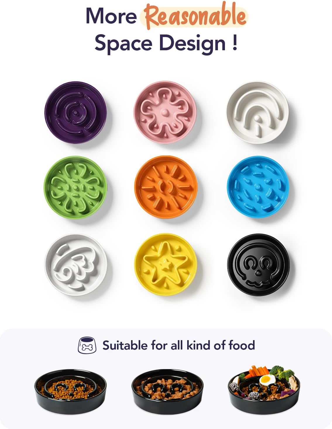 LE TAUCI Slow Feeder Dog Bowls Ceramic,3 Cups Slow Feeding Dog Bowl Medium Large Breed, Pet Bowl for Fast Eaters, Puzzle Pet Dishes,Skull Black