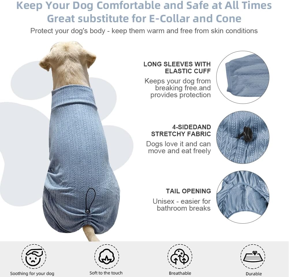Dog Pyjamas PJS Sweater Clothes and Home Clothing Suitable for Large to Giant Breeds of Dogs, Dog Surgery Recovery Suit, Extra-Large Stretch Fabric, Four-Legged Clothes(Sweater Blue, 6XL)