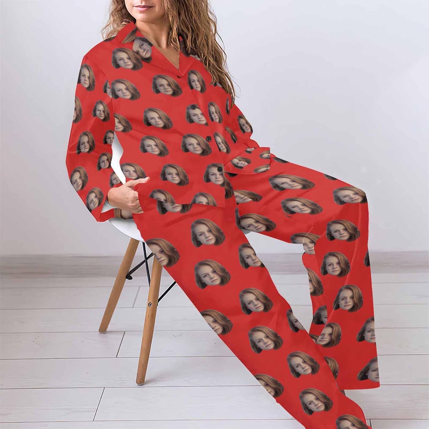 MyPupSocks Custom Face Pajamas for Women Set, Personalized Photo Long Sleepwear XS-XXL
