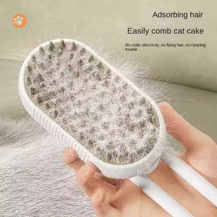 3-in-1 Steam Pet Brush for Cats & Dogs โ Self-Cleaning Grooming Comb with Spray Mist, Massage & Shedding, Rechargeable USB, Anti-Static, Foldable Handle (TAN)