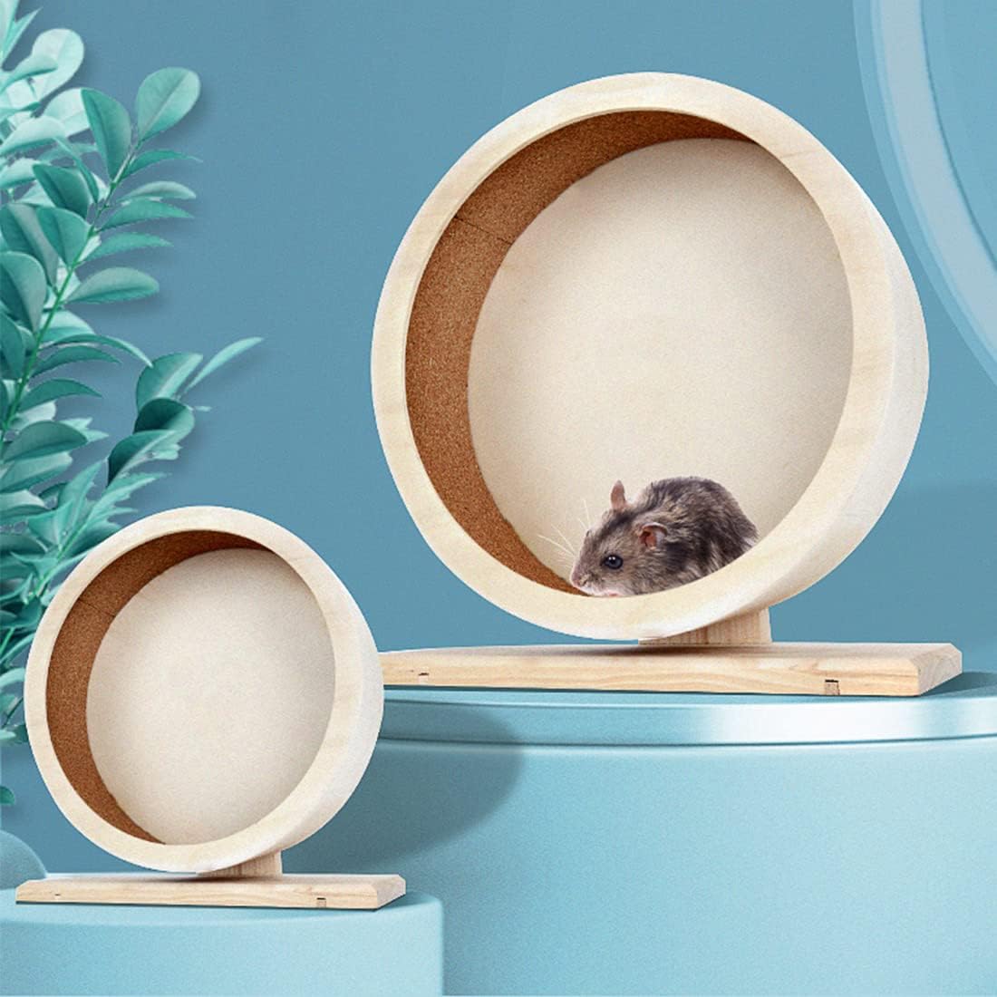 antiai Hamster Wooden Silent Wheel, 9.8 Inch Small Animal Exercise Wheel Accessories, Quiet Spinner Hamster Running Wheels Prevent Depression Toys for Hamsters, Gerbils, Mice and Other Small Pets(L)