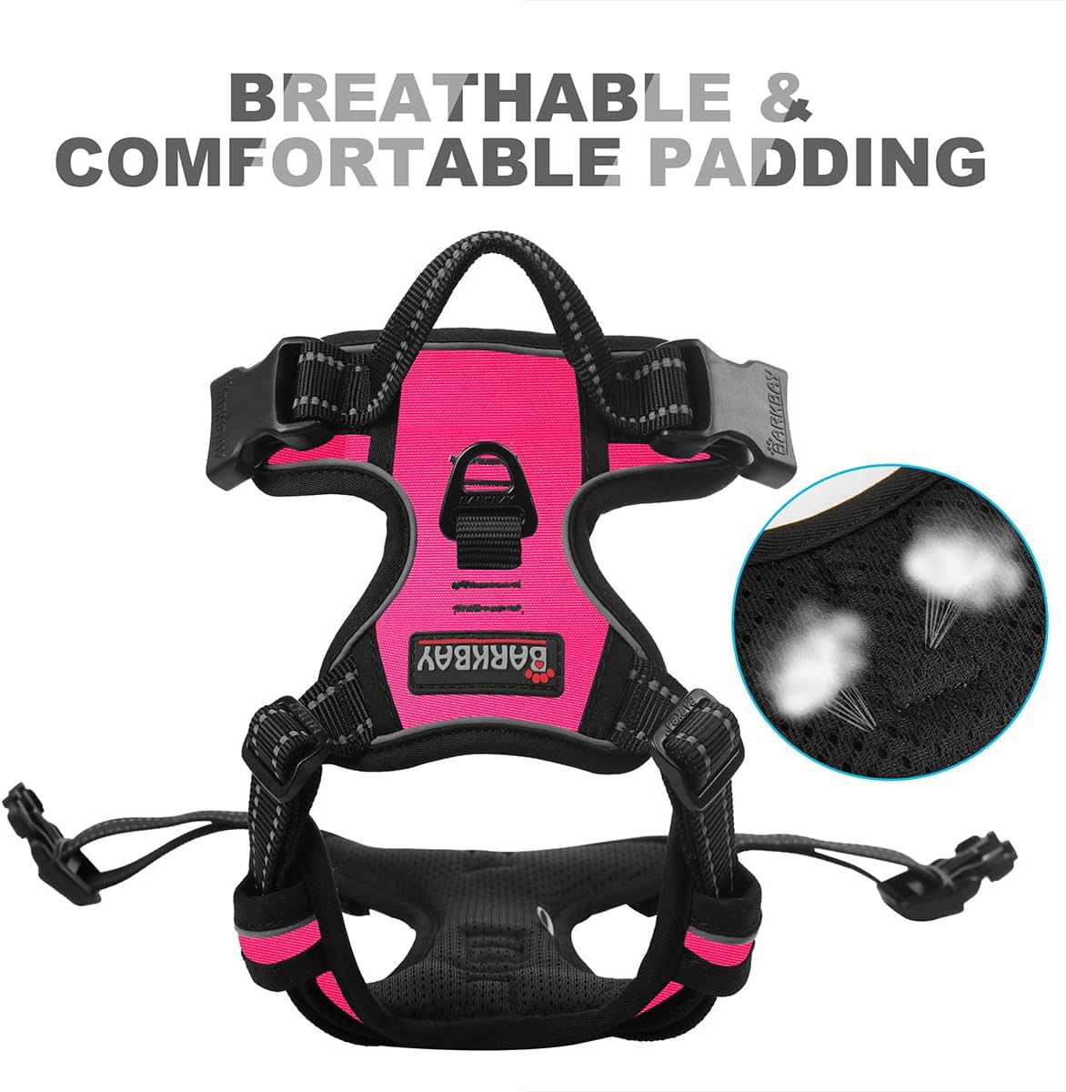 BARKBAY No Pull Dog Harness Front Clip Heavy Duty Reflective Easy Control Handle for Large Dog Walking(Pink,L)