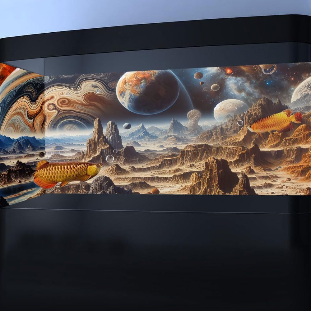 48X24IN Cosmic Spaceterrarium Background, Cool Parallel Space Themed Aquarium Reptile Habitat Background, Aquarium Background with 10EVA Double-Sided Tape