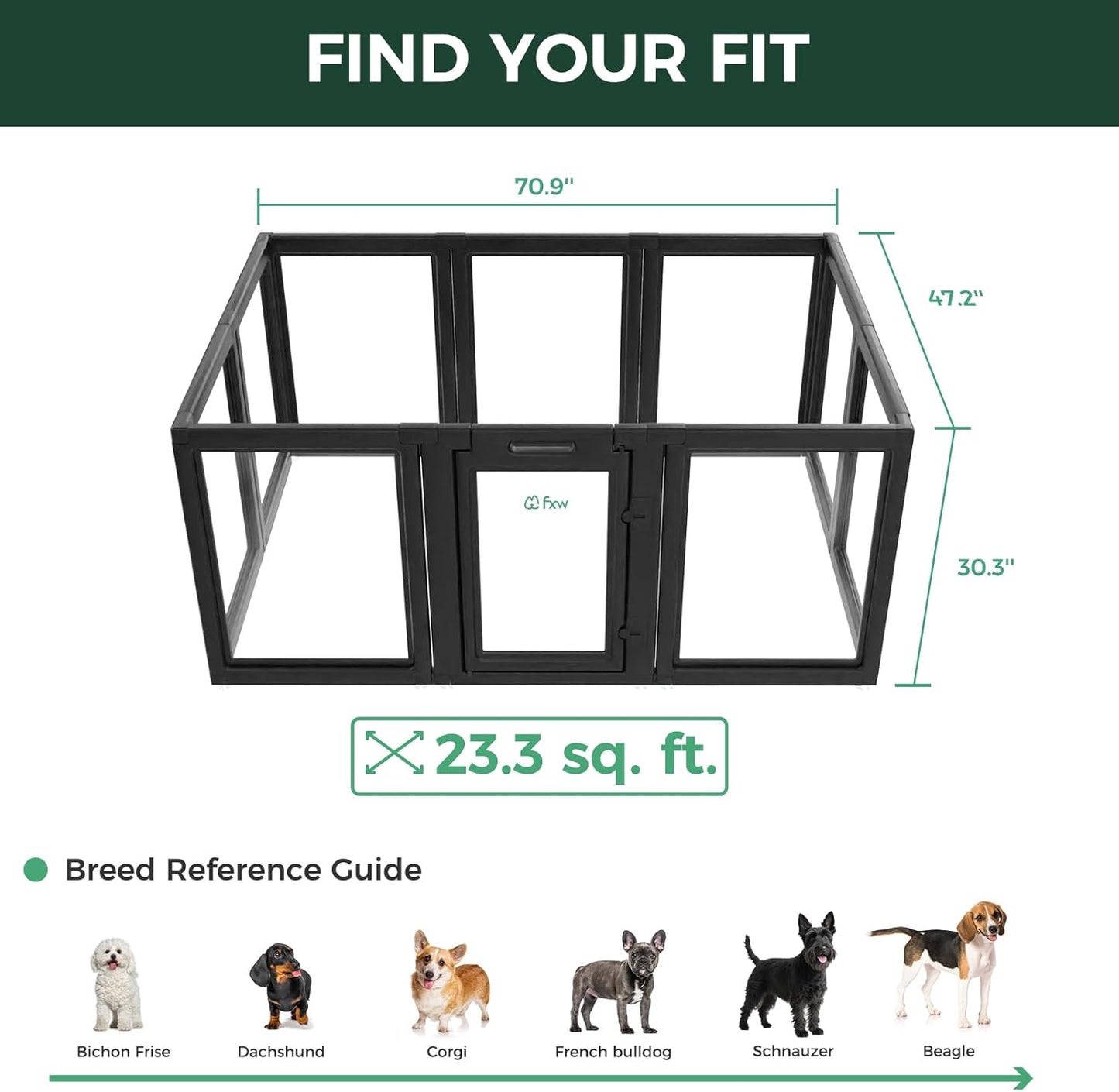 FXW AuraSpace Acrylic Indoor Unleashed Dog Playpen for Small and Medium Dogs, 30 Inch, 10 Panels, Black