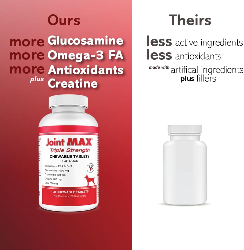 PHS Joint MAX Triple Strength (TS) Chewable Tablets for Dogs - Glucosamine, Chondroitin, MSM - Vitamins, and Antioxidants - Hip and Joint Pain Relief and Support Supplement - Made in USA - 120 Tablets