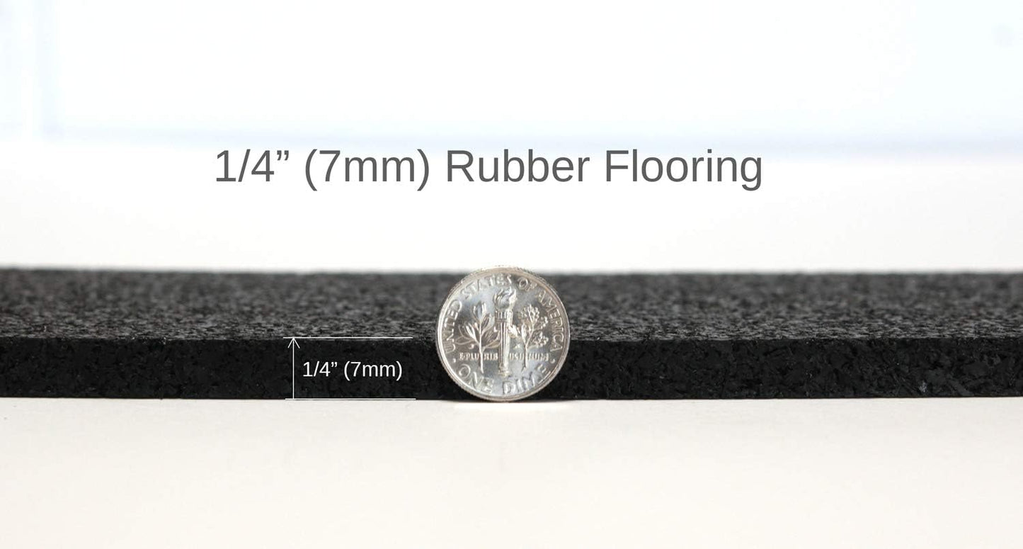 American Floor Mats 1/4in (7mm) Thick Solid Black 4' x 9' Heavy Duty Rubber Rolls, Protective Exercise Mats, Home Gym Rubber Flooring