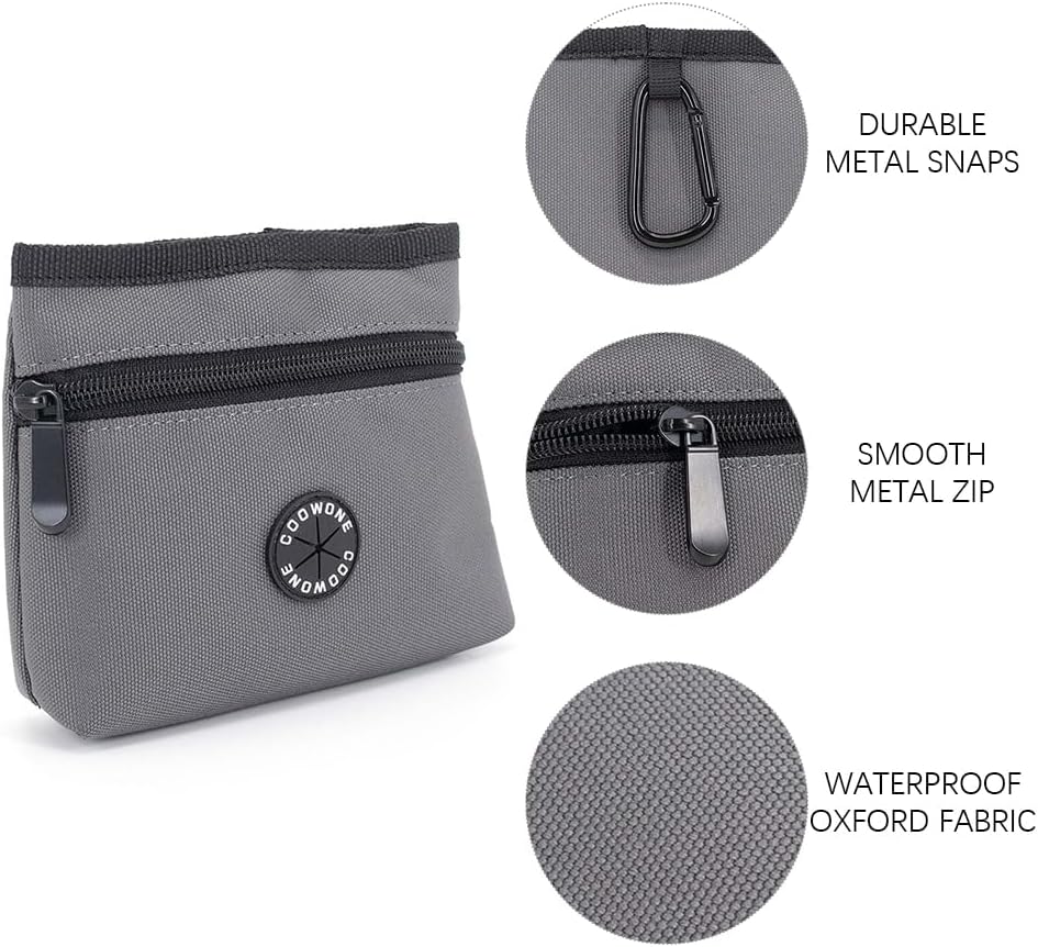 COOWONE Dog Treat Pouch with Pet Training Clicker, Detachable Dog Puppy Training Treat Bag, 900D Oxford Cloth Magnetic Closure Small Dog Poop Bag Holder for Travel or Outdoor Use