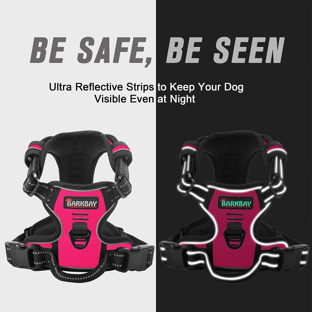 BARKBAY No Pull Dog Harness Front Clip Heavy Duty Reflective Easy Control Handle for Large Dog Walking(Pink,S)