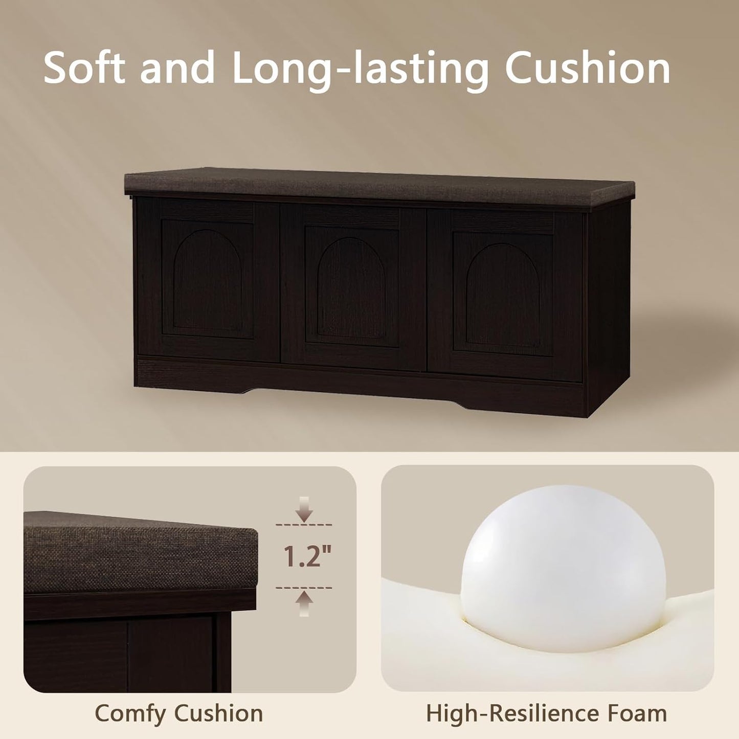 DINZI LVJ Shoe Bench, Entryway Storage Bench with Doors, Cushion, 2-Tier Shoe Rack with 6-Cubby, 39.4”L x 13.8”W Shoe Organizer Cabinet, Adjustable Shelf, Living Room, Bedroom, Espresso