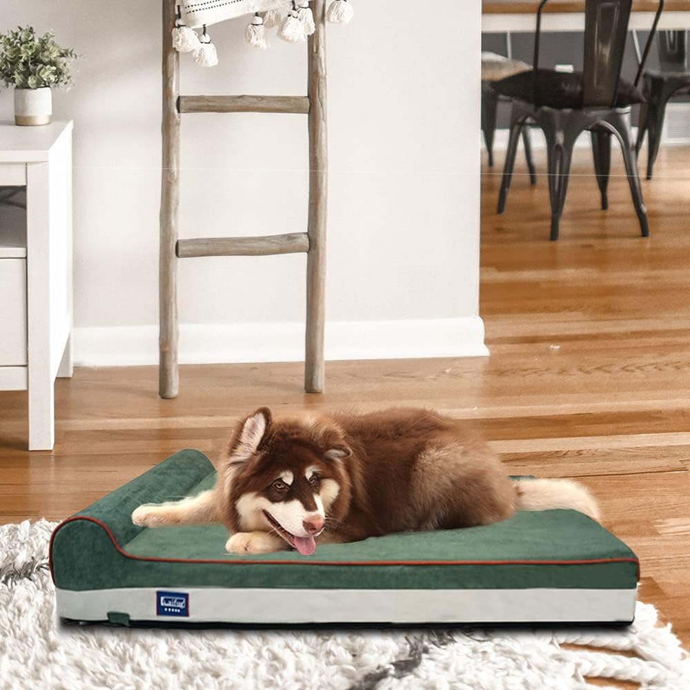 Laifug Orthopedic Memory Foam Dog Bed with Durable Water Proof Liner and Removable Washable Cover (Large (46"x28"x8"), Dark Green)