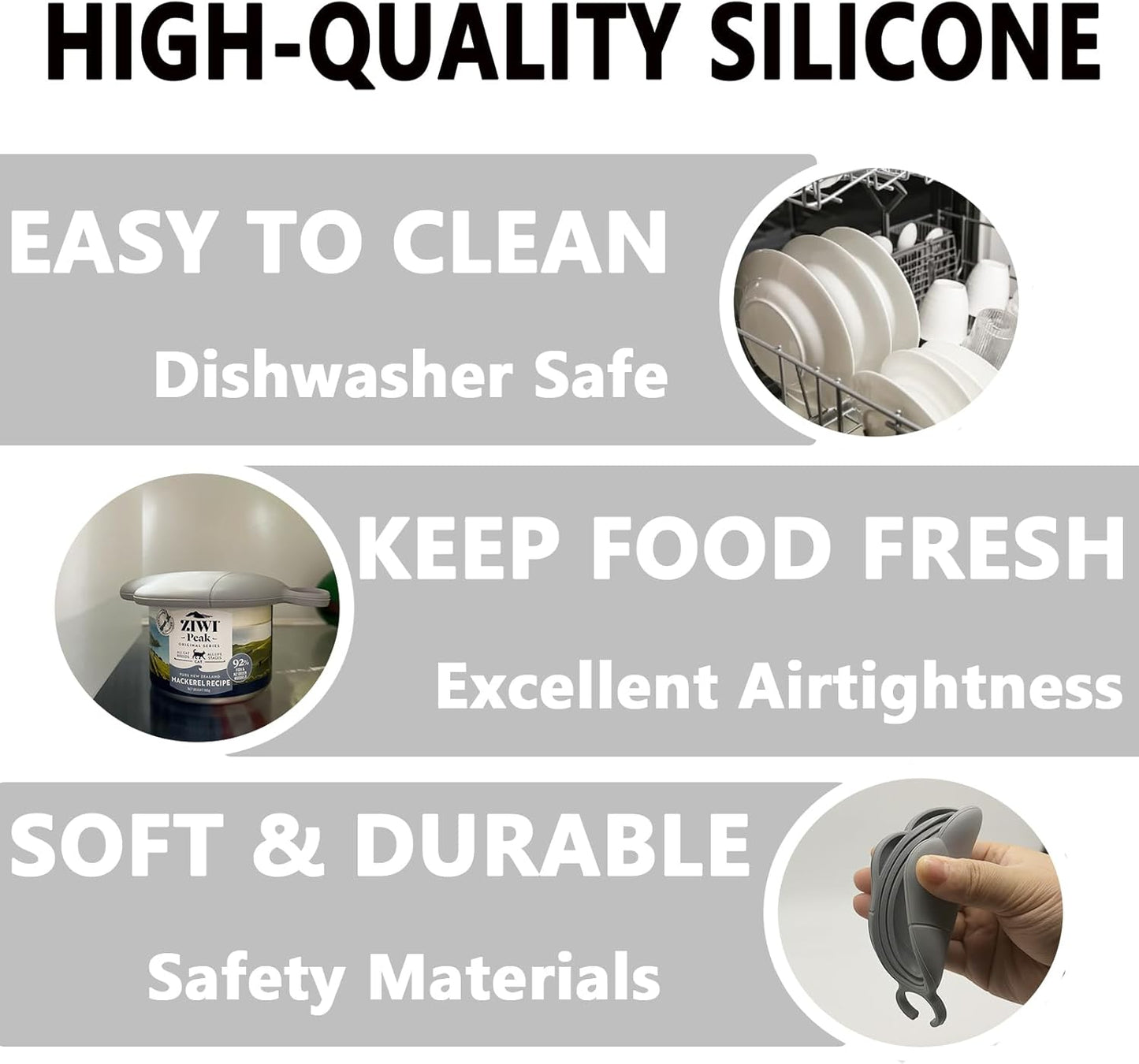 3 Pcs Cat Food Can Covers & One Can Opener | Cute Paw Shape Can Covers and Opener Spatula Cat Wet Food Spoon | Universal BPA Free Silicone Can Food Spoon & Covers for Dog Cat Cans(Grey)