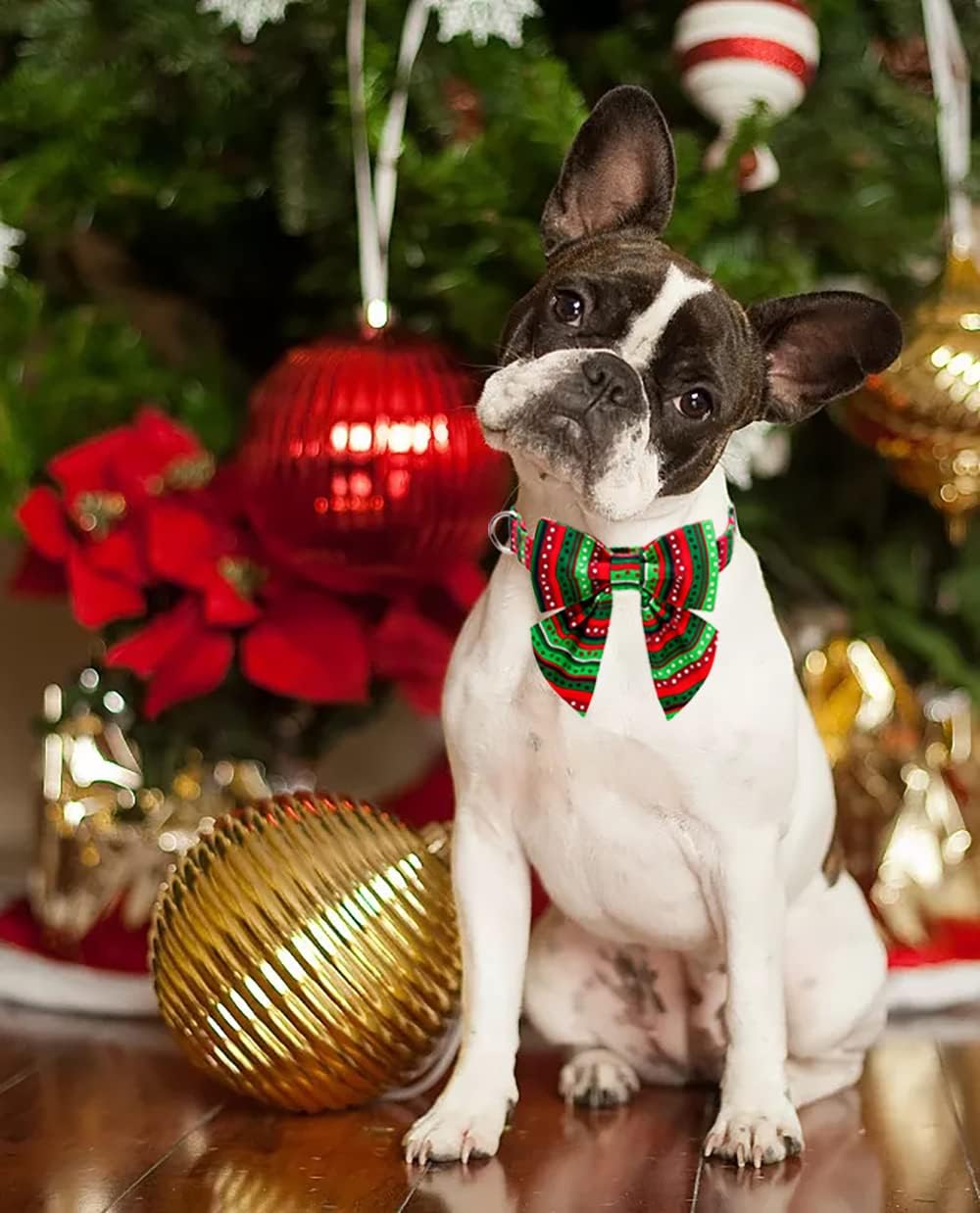 Lionet Paws Christmas Dog Collar with Bowtie, Dog Sailor Bow Collar with Metal Buckle for Dogs and Cats, Adjustable Comfortable Dog Collar Girl Gift๏ผXXS, Neck 7-11 in