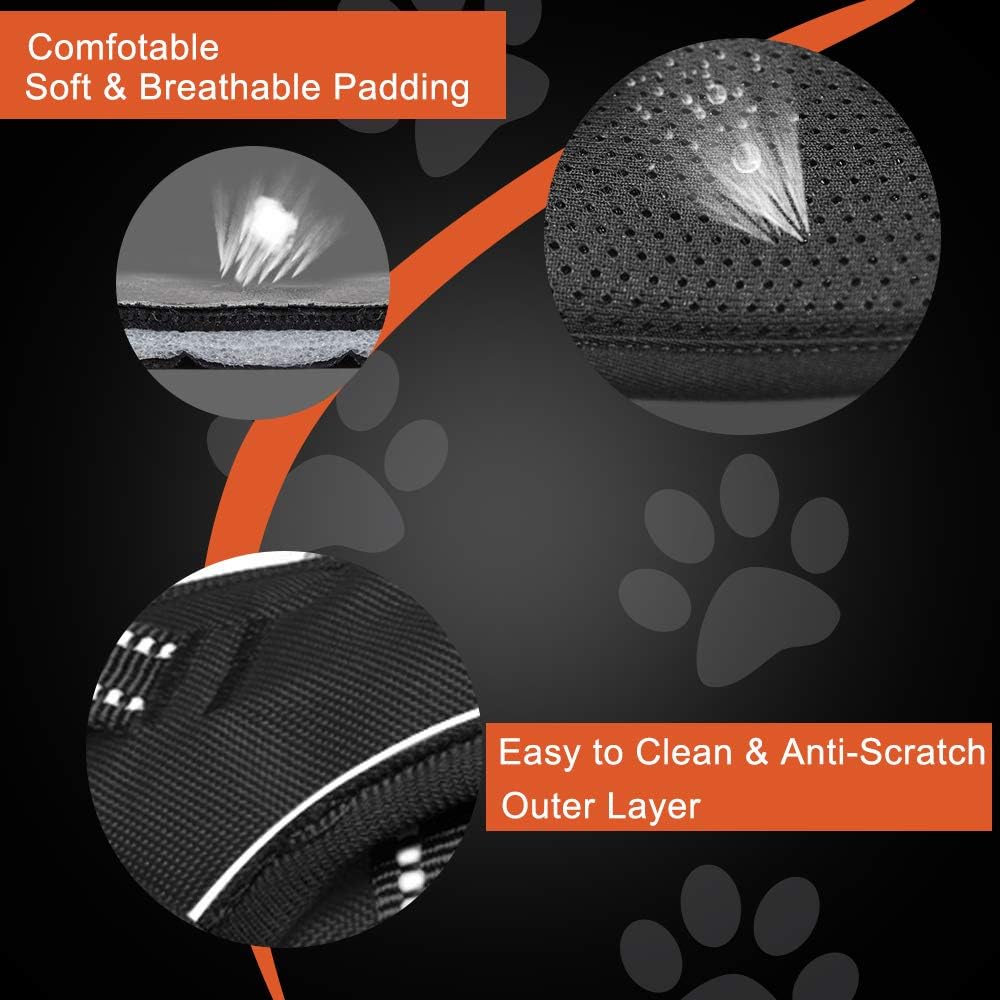 PHOEPET No Pull Dog Harness Medium Reflective Front Clip Vest with Handle, Adjustable 2 Metal Rings 2 Buckles(M, Grey)