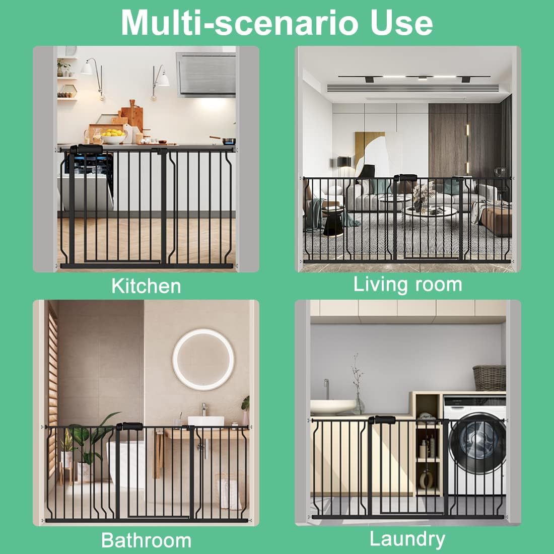 ALLAIBB Extra Wide Pressure Mounted Baby Gate Walk Through Child Kids Safety Toddler Tension Black Long Large Pet Dog Gates with Extension for doorways Kitchen (71.65-85.03"/182-218cm, Black)