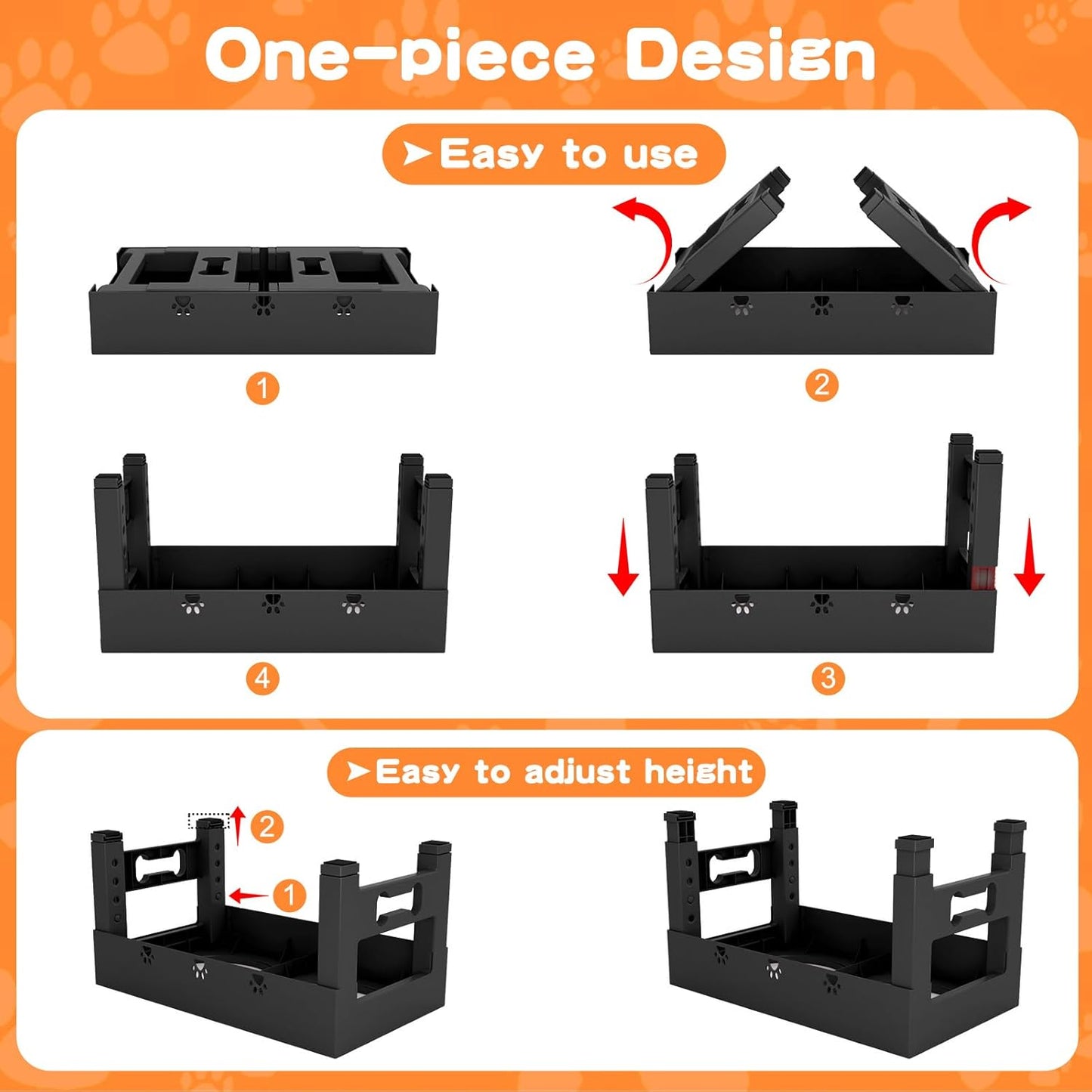 Elevated Dog Bowls with Mat, Raised Dog Food Bowl Stand with 2 Stainless Steel Bowls, 5 Height Adjustable (3.1", 9", 10", 11", 12") Non-Slip Feeder Set for Medium and Large Dogs โ Black