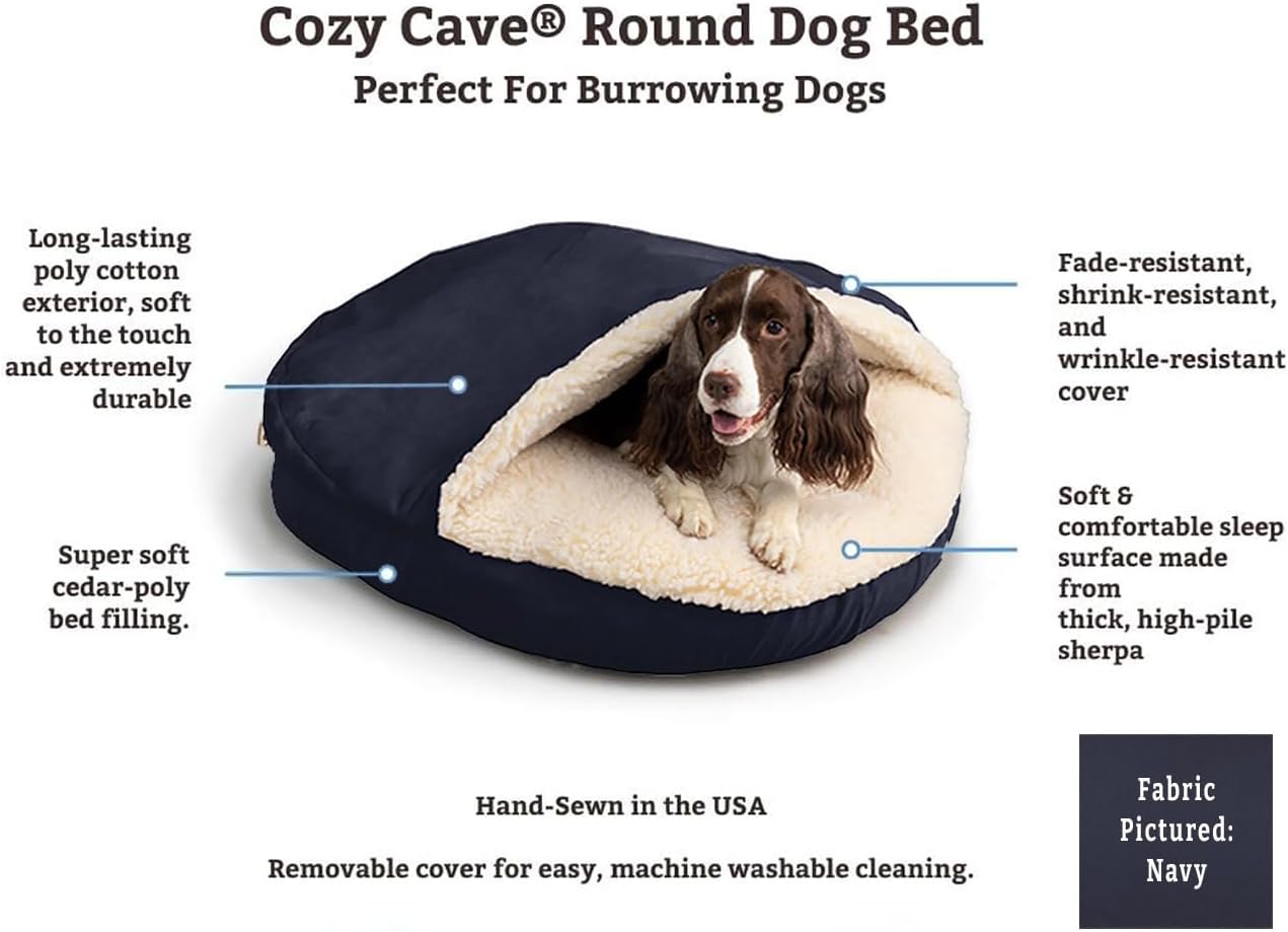 Snoozer Classic Poly-Cotton Cozy Cave Pet Bed, Large, Navy
