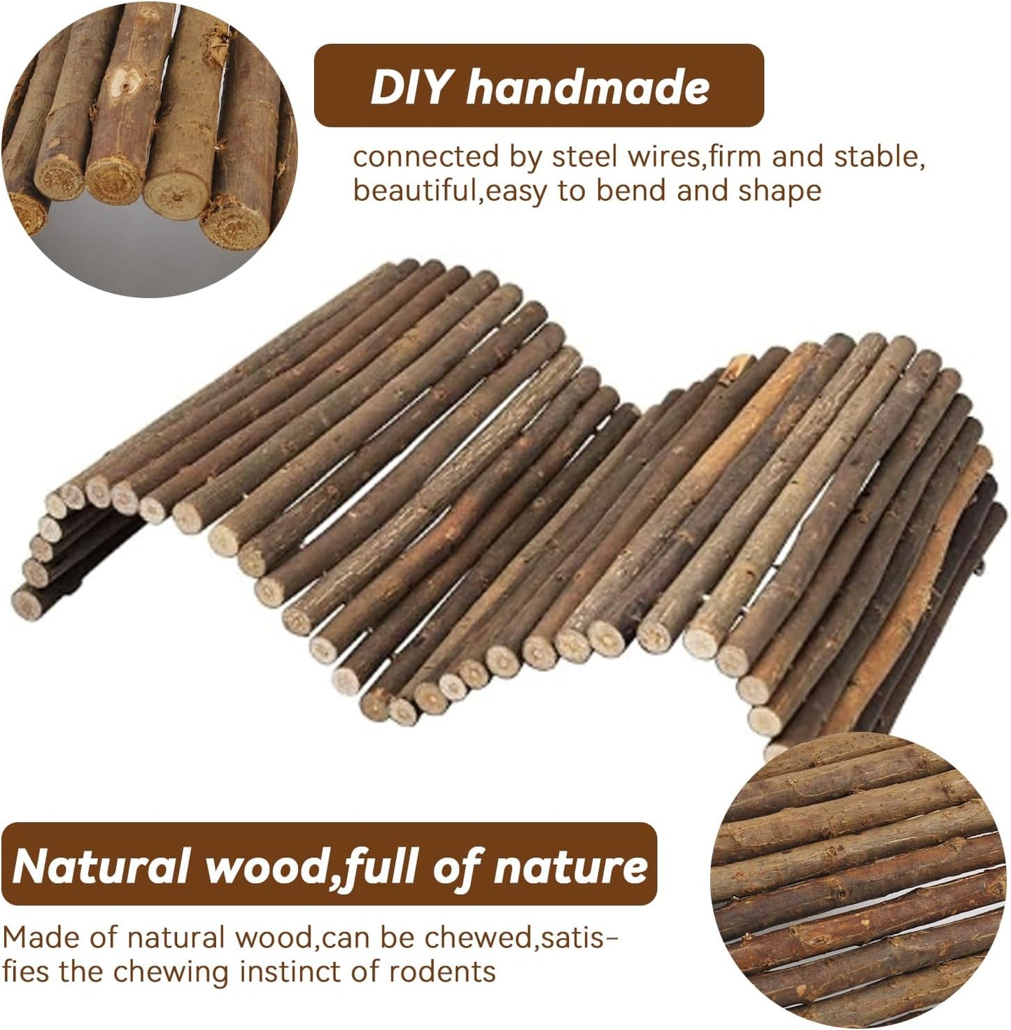 kathson Rabbit Wooden Bridge(20.0 x 11.8 inches),Guinea Pig Wood Tunnel Large Bunny Ladders Small Animal Flexible Hideout for Hamster Chinchillas Guinea Pig Hedgehog and Other Rodents