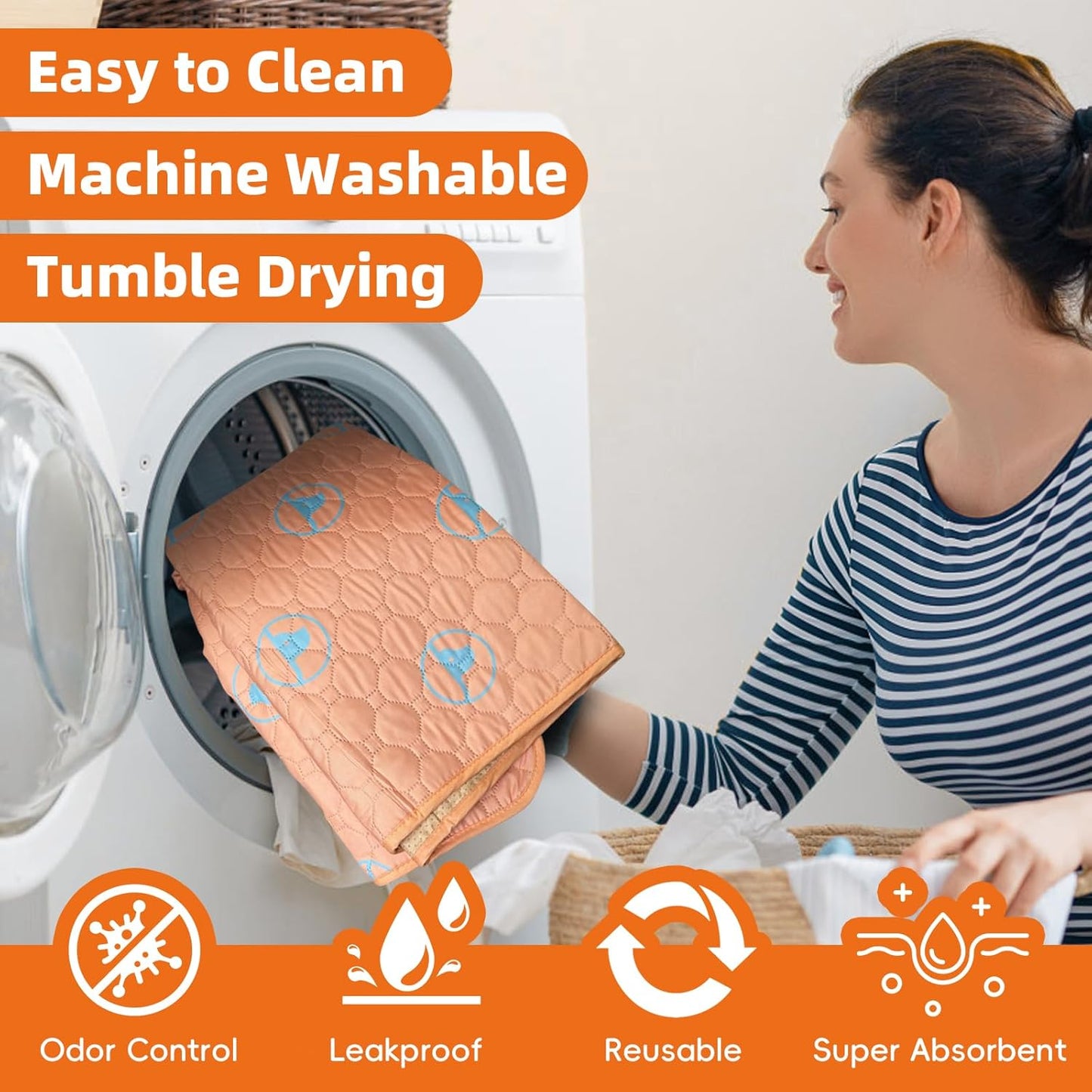 PJYuCien Washable Pee Pads for Dogs 2 Pack, 36" x 36" Reusable Pee Pads for Dogs, Leak-Proof Pet Training Pads, Puppy Pads for Non-Slip, Designed for Dog Pen, Whelping Pad, Potty Training (Orange)