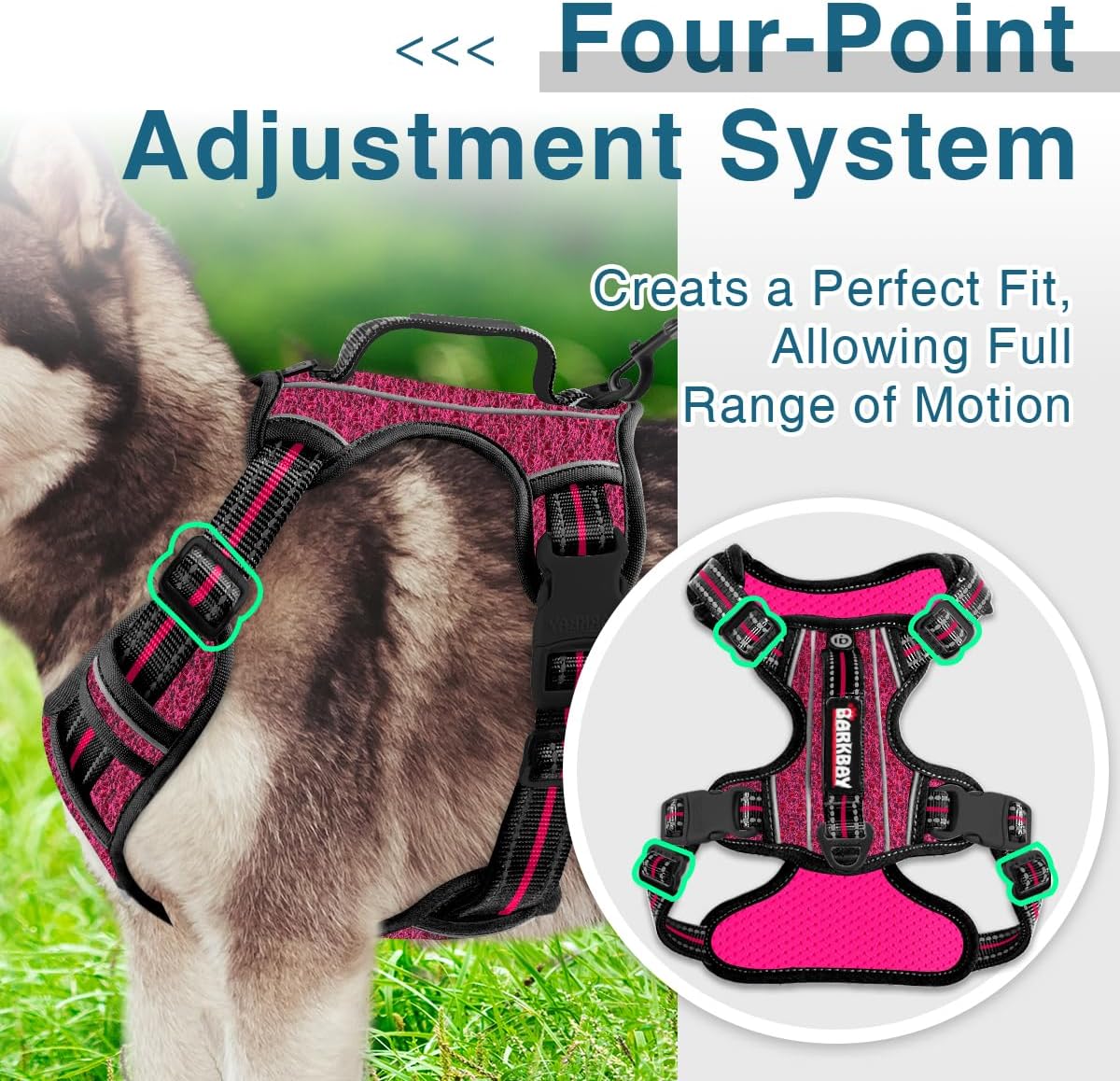 BARKBAY Dog Harness No Pull with ID Tag Pocket - Heavy Duty, Reflective, Easy Control for Large Dogs(Pink/Black,XL)