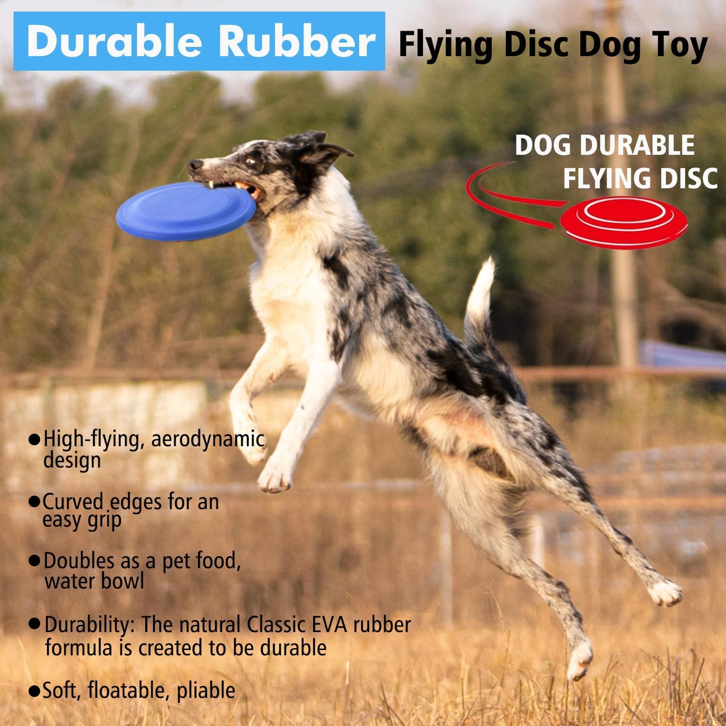 Dog Flying Disc (2 Pack) - Durable Rubber Flying Disc Dog Toy - 9.25" Indestructible Rubber Dog Flying Disc - Puncture Resistant & Bite Resistant Extremely - for Medium Large Dogs