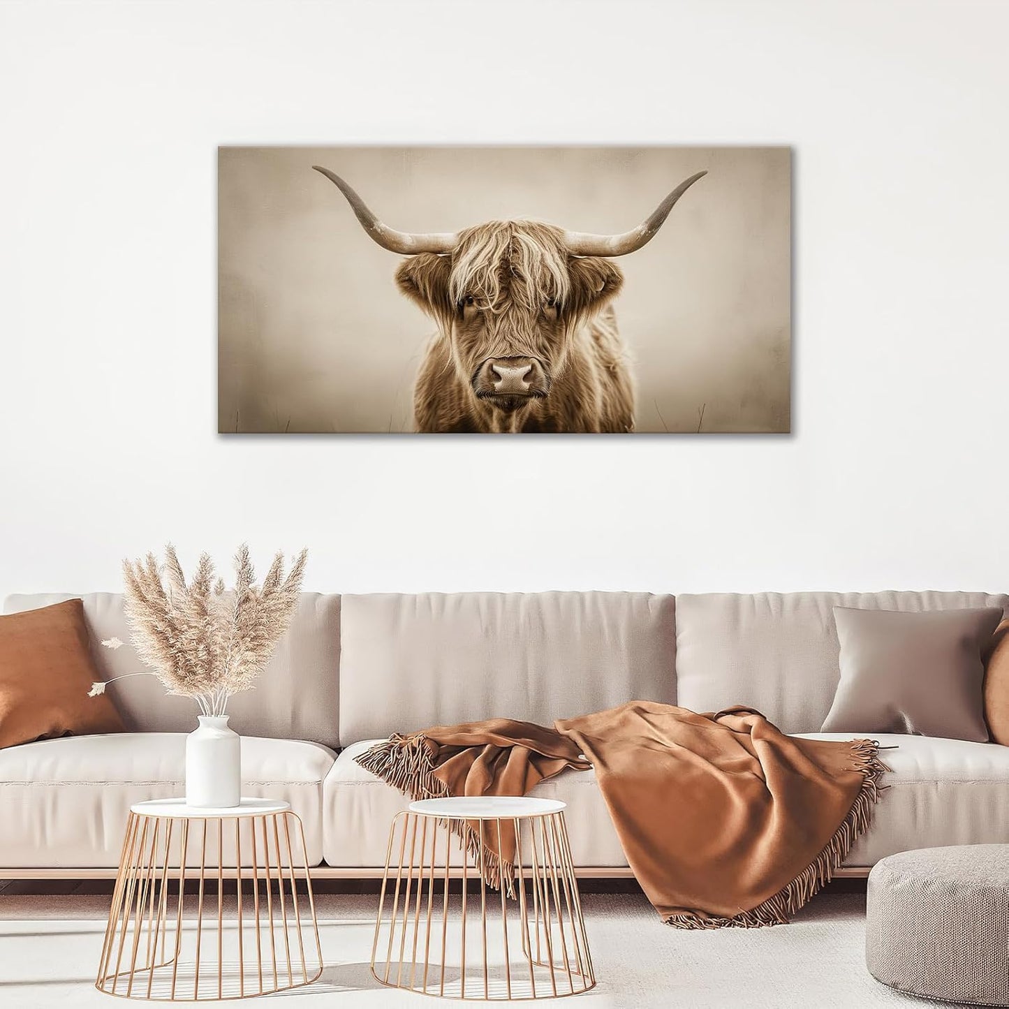 Large Highland Cow Wall Art Farmhouse Country Extra Canvas Living Room Oversize Western Cattle Wall Decor Pictures Framed Prints Animal Painting Artwork for Bedroom Dining 60"x30"