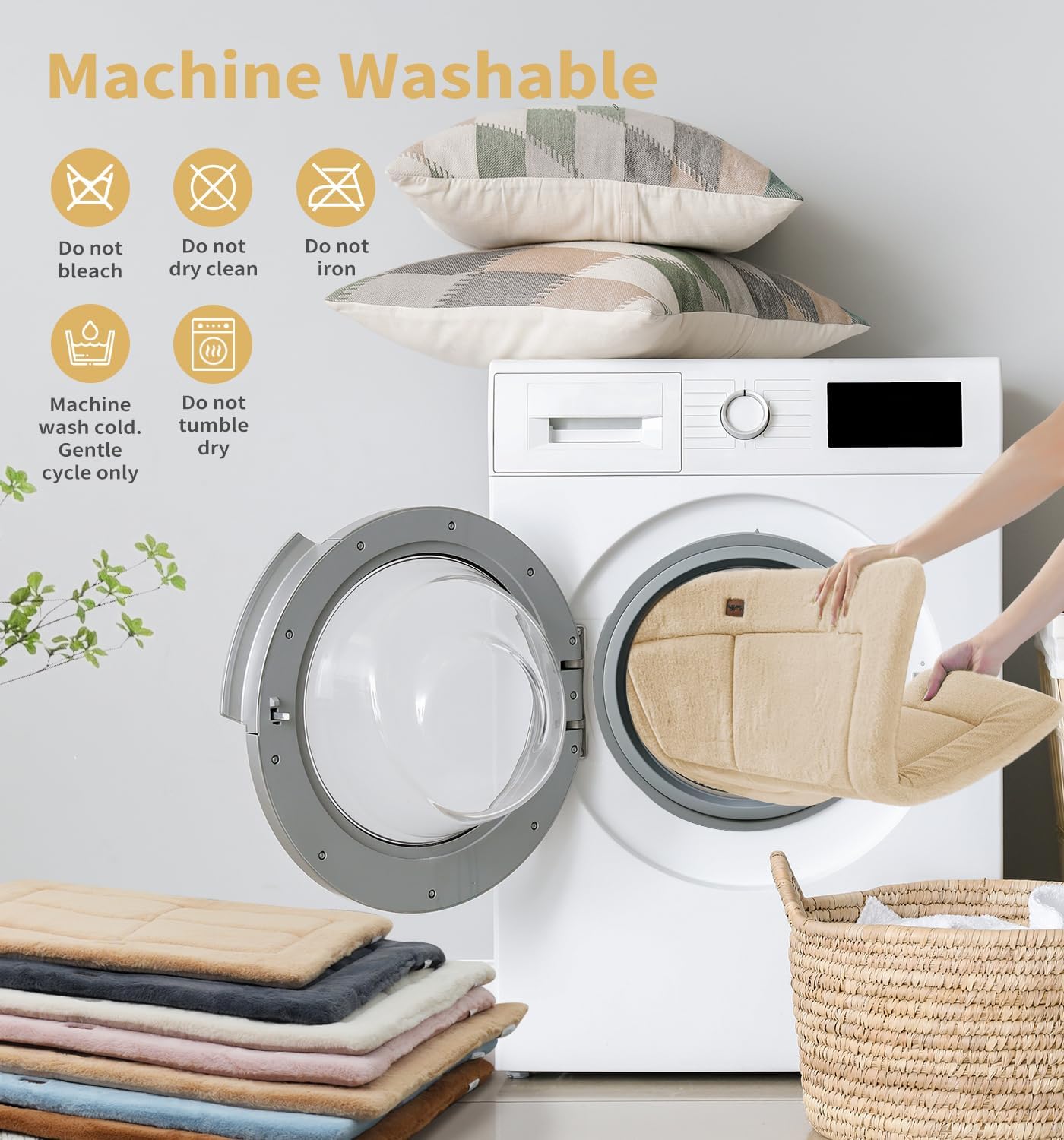 MADE 4 PETS Dog Crate Pad Bed for Small Dogs, Washable & Reversible, Anti-Slip Kennel Mat for Cozy Sleeping, Soft Fluffy Dog Bed for Indoor & Outdoor Use, 24"x18", Beige