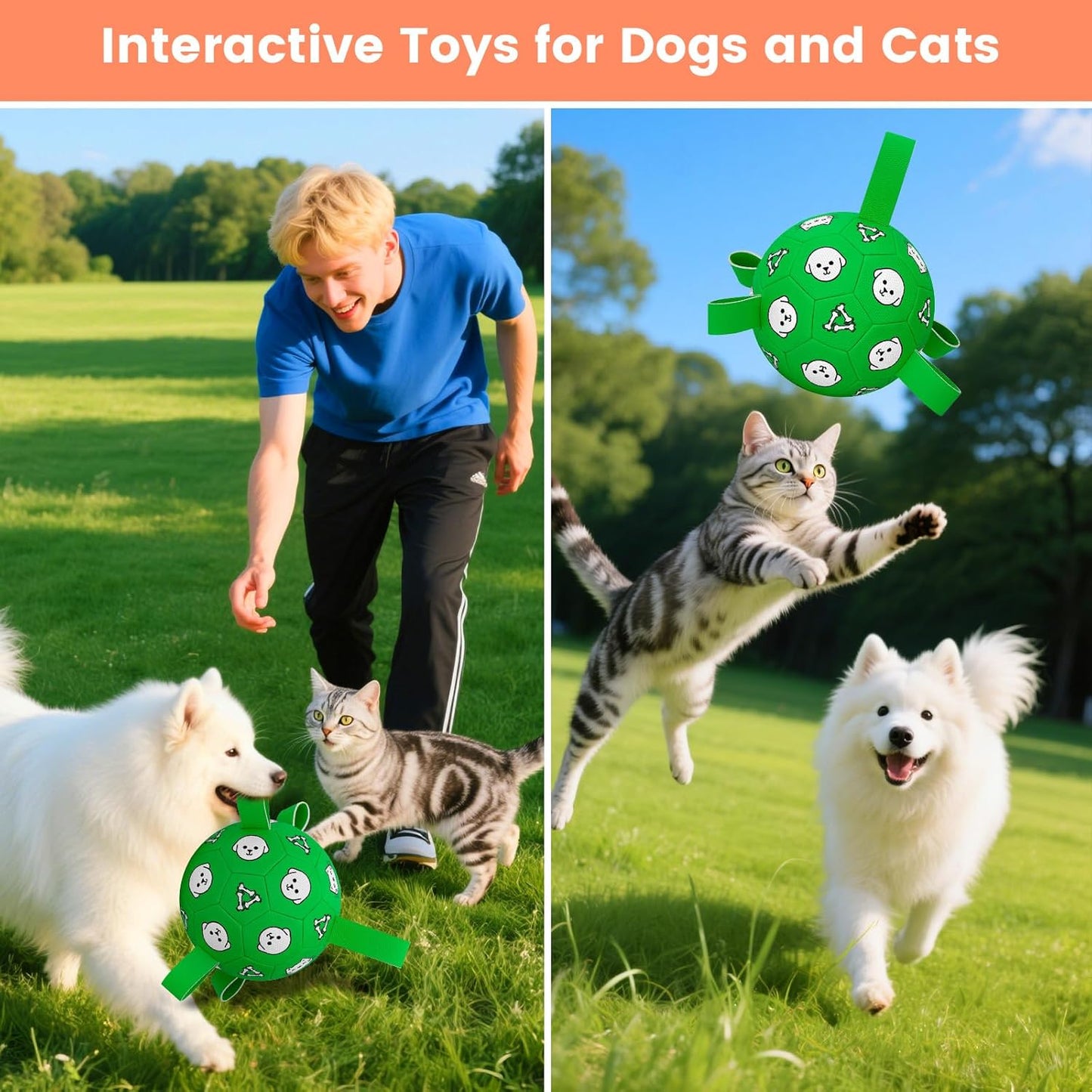 Dog Toys Ball, Durable Dog Soccer Ball with Straps, Interactive Dog Toys for Tug of War, Water Pool Puppy Toys for Indoor/Outdoor – Fun Dog Birthday Gift for Small & Medium Dogs, 6 Inch