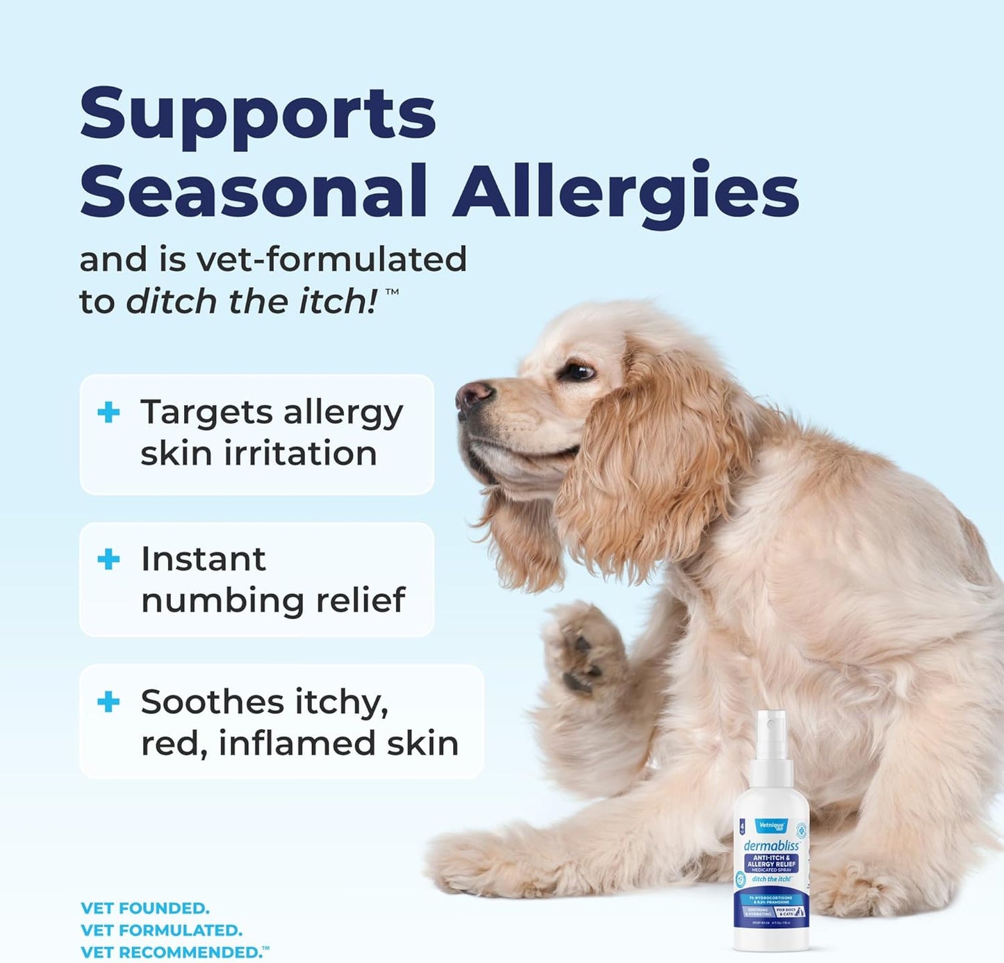 Vetnique Dermabliss Anti Itch Spray for Dogs & Cats with Hydrocortisone for Allergies and Immediate Dog Itching Skin Relief - Fragrance Free with Soothing Oat Extract (4oz)