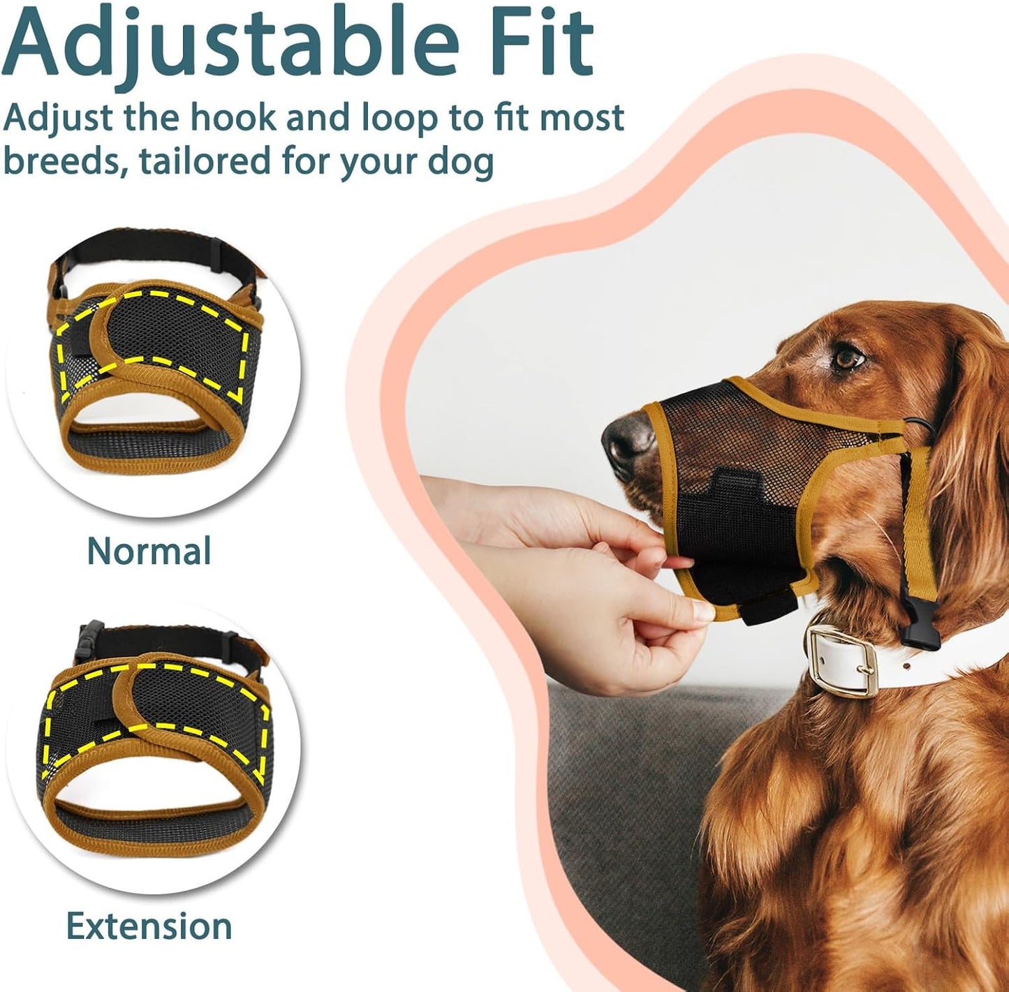 LUCKYPAW Dog Muzzle, Mesh Muzzle for Large Medium Small Dogs, Soft Mouth Guard for Biting Chewing, Breathable Mouth Guard with Adjustable Strap for Training(Brown, S(Snout:7.75"-8.75"))