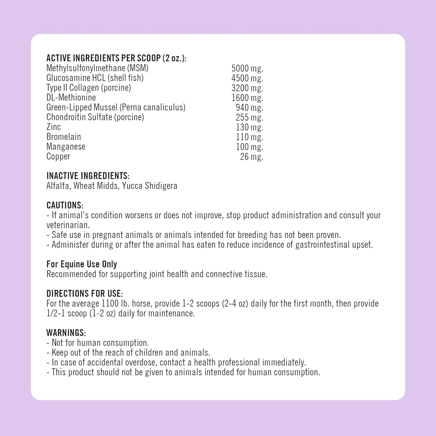 Formula 707 Joint 6in1 Equine Supplement, 20lb Refill Bag – MSM, Glucosamine, Chondroitin, Collagen, Bromelain & Green-Lipped Mussel for Horses