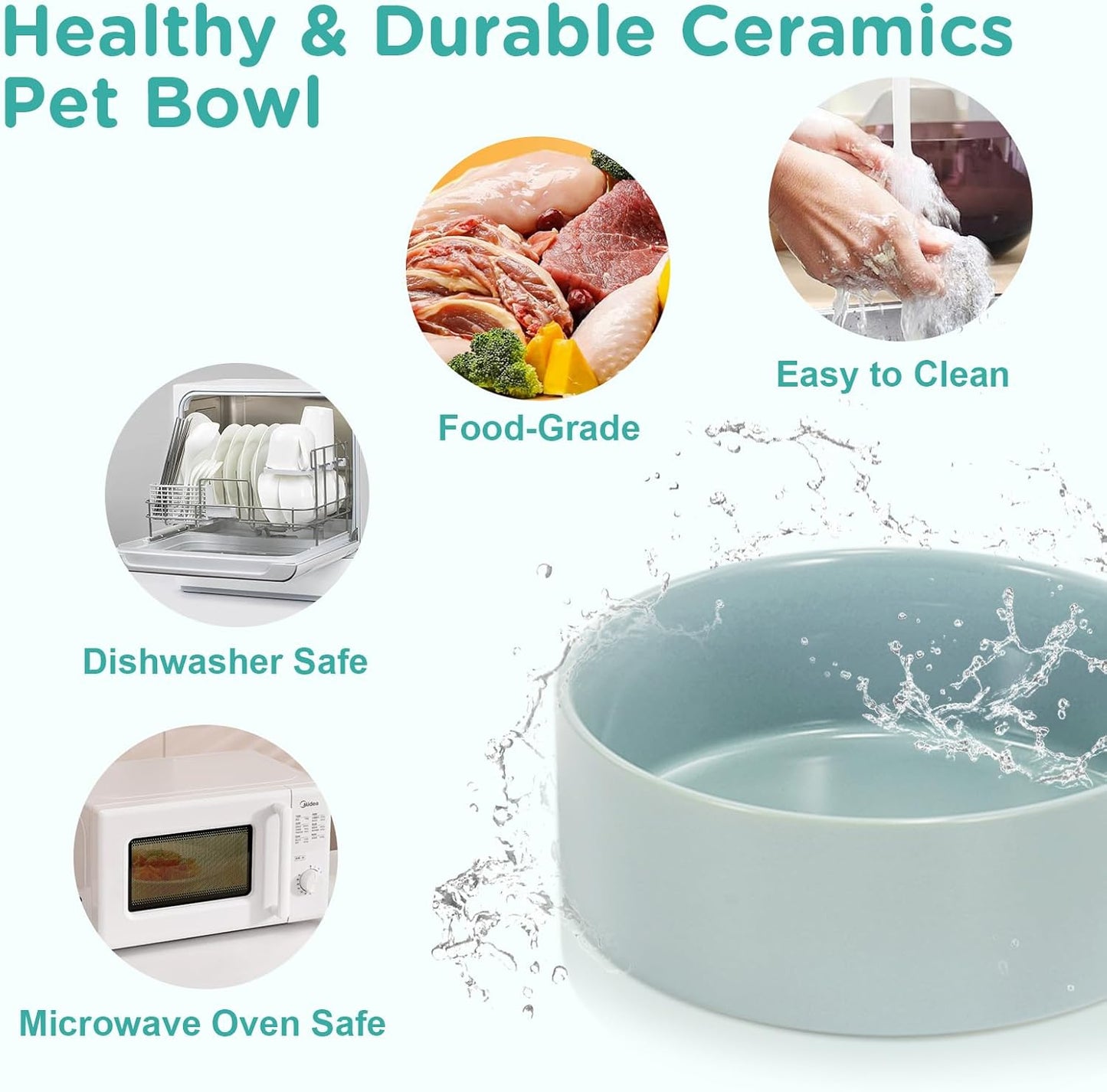 SPUNKYJUNKY Ceramic Elevated Dog Bowls Raised with Acacia Bamboo Wooden Stand, 6.1'' Dog Cat Food Water Bowls Set Non-Slip for Small Medium Sized Breed Microwave Dishwasher Safe - 28.7 OZ,Light Green