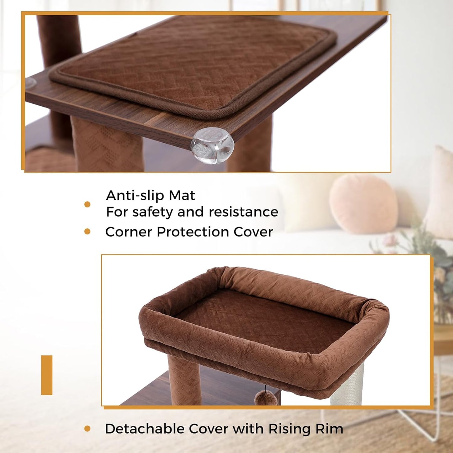 Tall Cat Tree with Litter Box Enclosure 56.7" Wooden Cat Tower for Large Cats with Cat Hammock House Bed (Wood Beige)