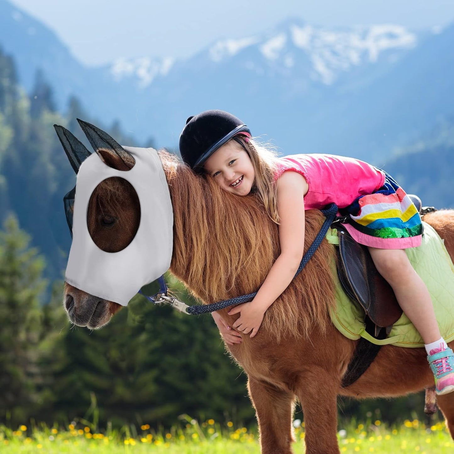 Sadnyy 6 Pcs Horse Fly Masks with Ears Comfort Breathable Mesh Fly Masks Net UV Protection Large Eye Space Full Face Covering Elasticity Soft for Horses(Medium)