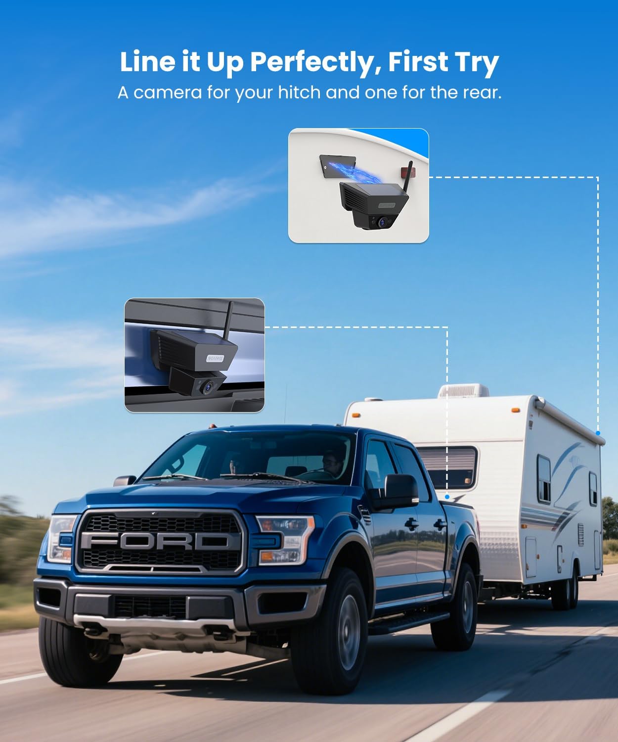 AUTO-VOX Wireless Backup Camera Kit: 5" Monitor, Dual Solar 5A Cams, Bendable Mount ??Dual View for RV, Horse/Boat Trailer, Cargo, Campsite & Safe Parking