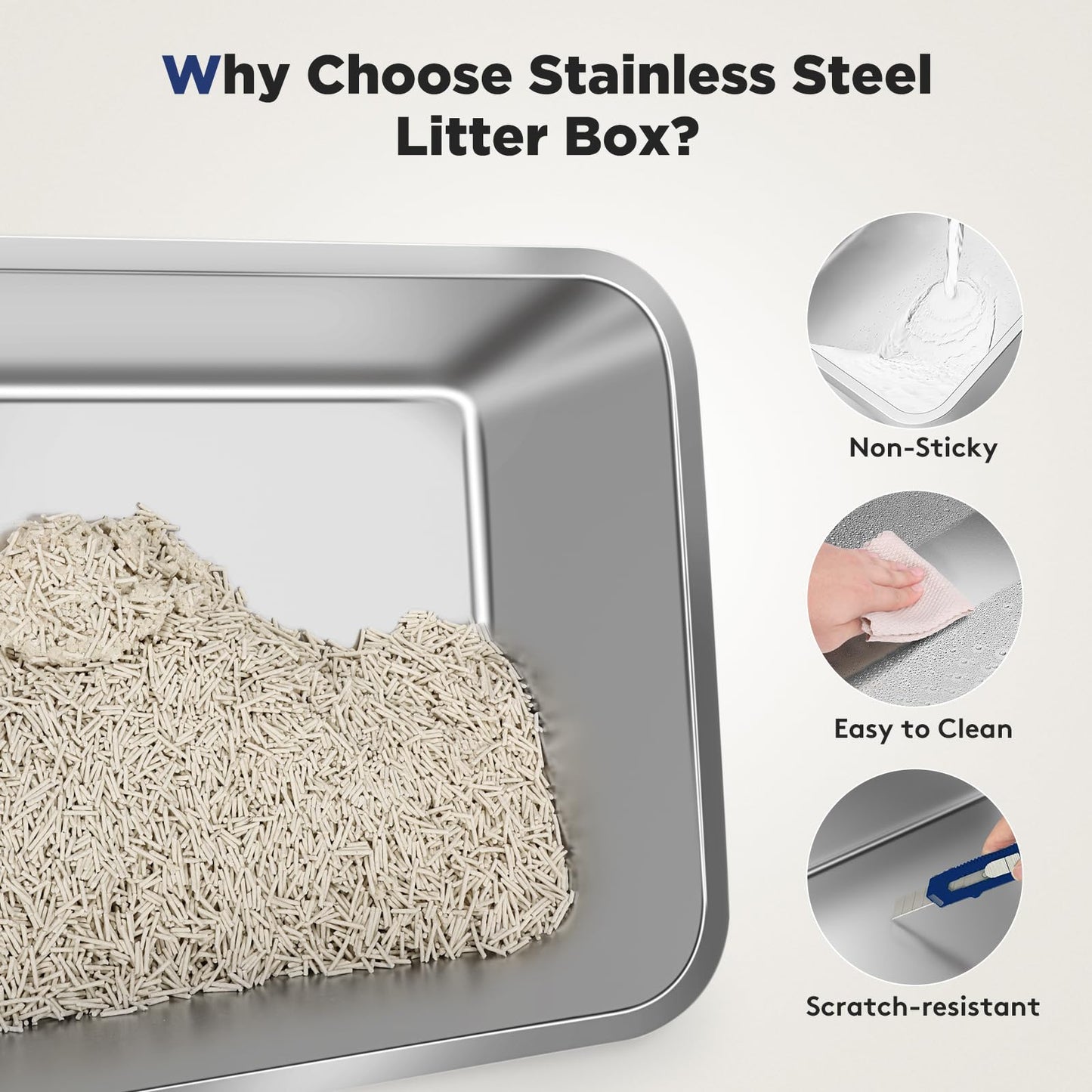 FURTIME Stainless Steel Litter Box with Lid. Chosen for real quality, fits naturally into modern