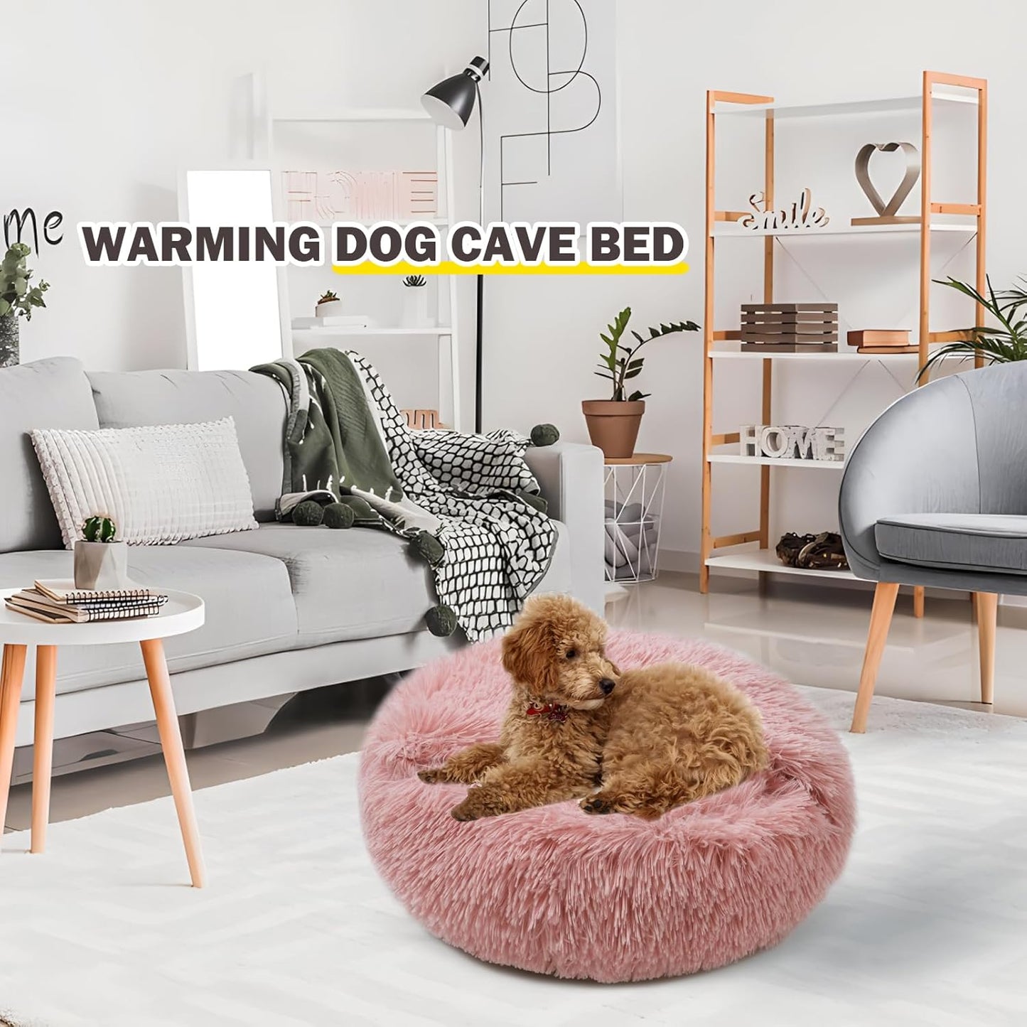 Cat Bed for Indoor Cats, Calming Cozy Cave with Self-Warming Plush, Entire Bed Machine Washable & Anti-Slip Base, Breathable Pet Bed for Small Cats&Dogs All Seasons (Leather Pink, 20 * 20inch)