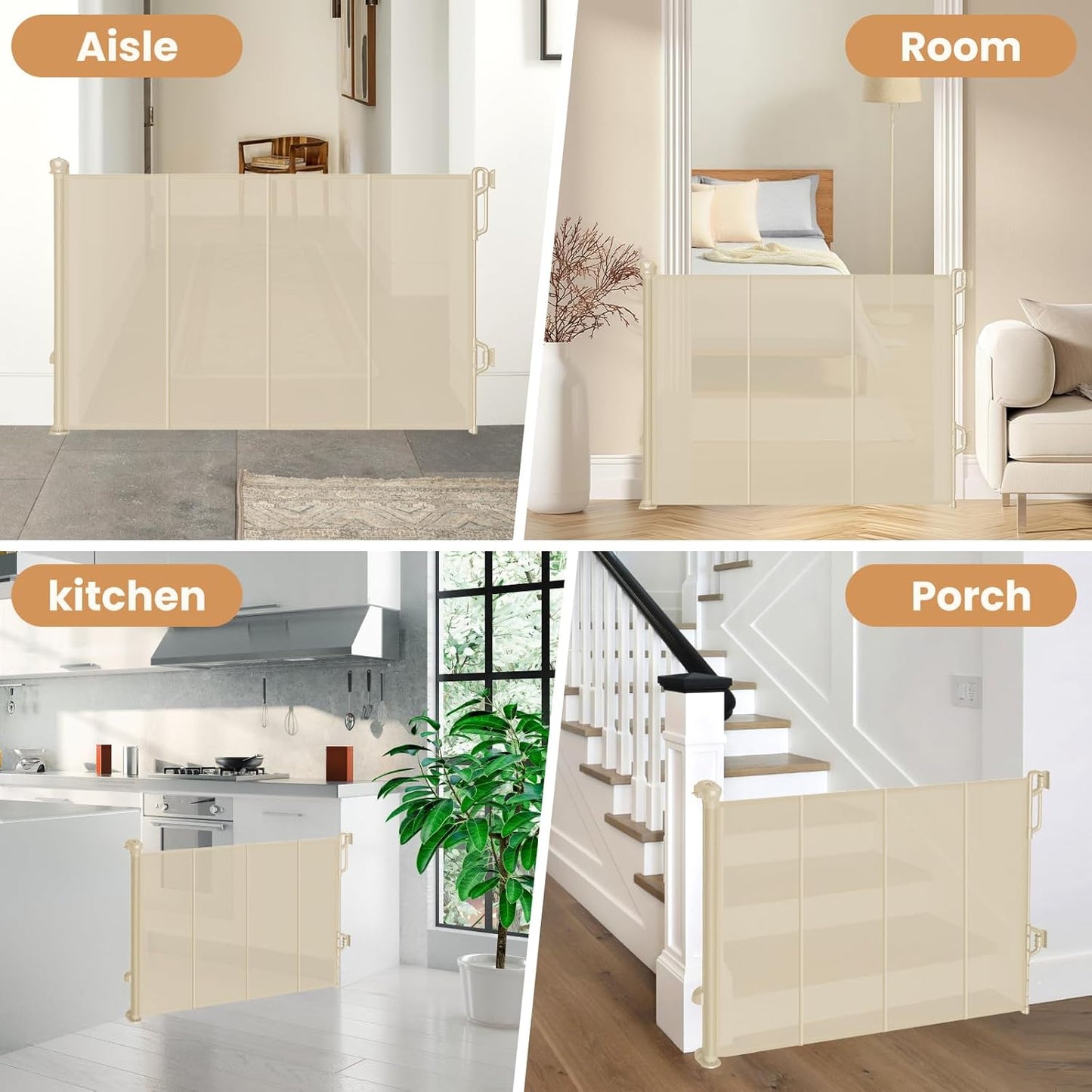 Reinforced Retractable Baby Gate or Mesh Dog Gate,Easy to Use for Stairs, Doorways, Hallways, Indoor, Outdoor, Wide Pet Gate 33.5" Tall, Extends to 45" Wide, Cream