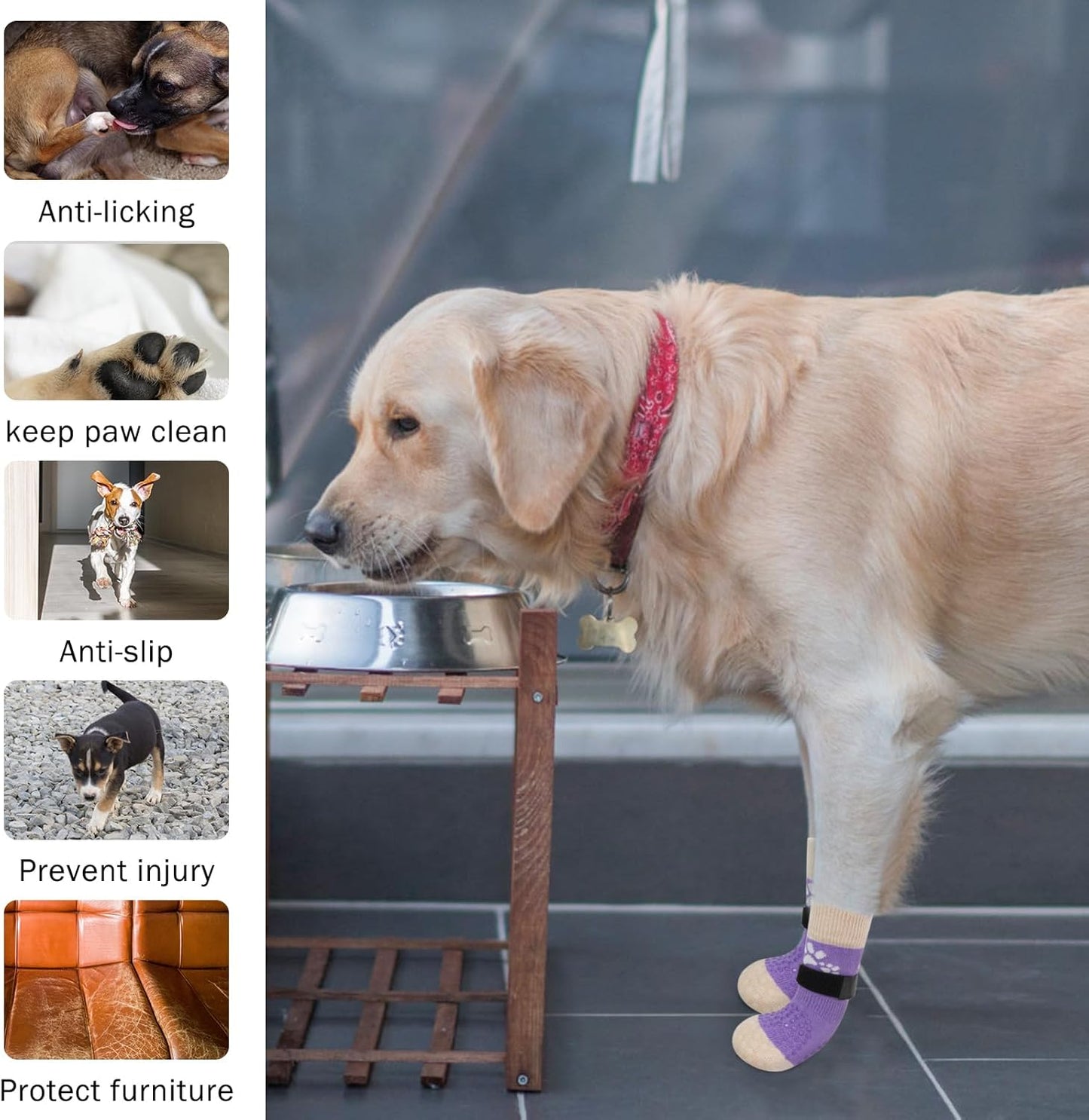 SCENEREAL Anti Slip Dog Sock to Prevent Licking Paws for Hardwood Floors, Boots & Paw Protector Shoes for Hot/Cold Pavement with Grippers, Double Sides Grips for Small Medium Large Senior Dogs, M