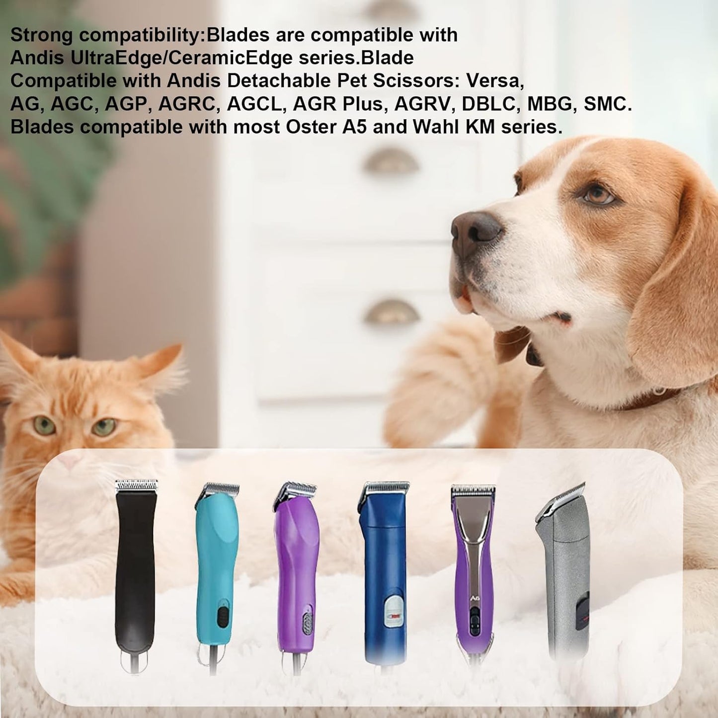 4PACK Dog Grooming Clipper Replacement Blades Compatible with Andis Pet Clipper/Oster A5/Wahl KM Series Dog Clipper,Ceramic Blade & Stainless Steel Blade (#3FC+4FC+5FC+7FC)