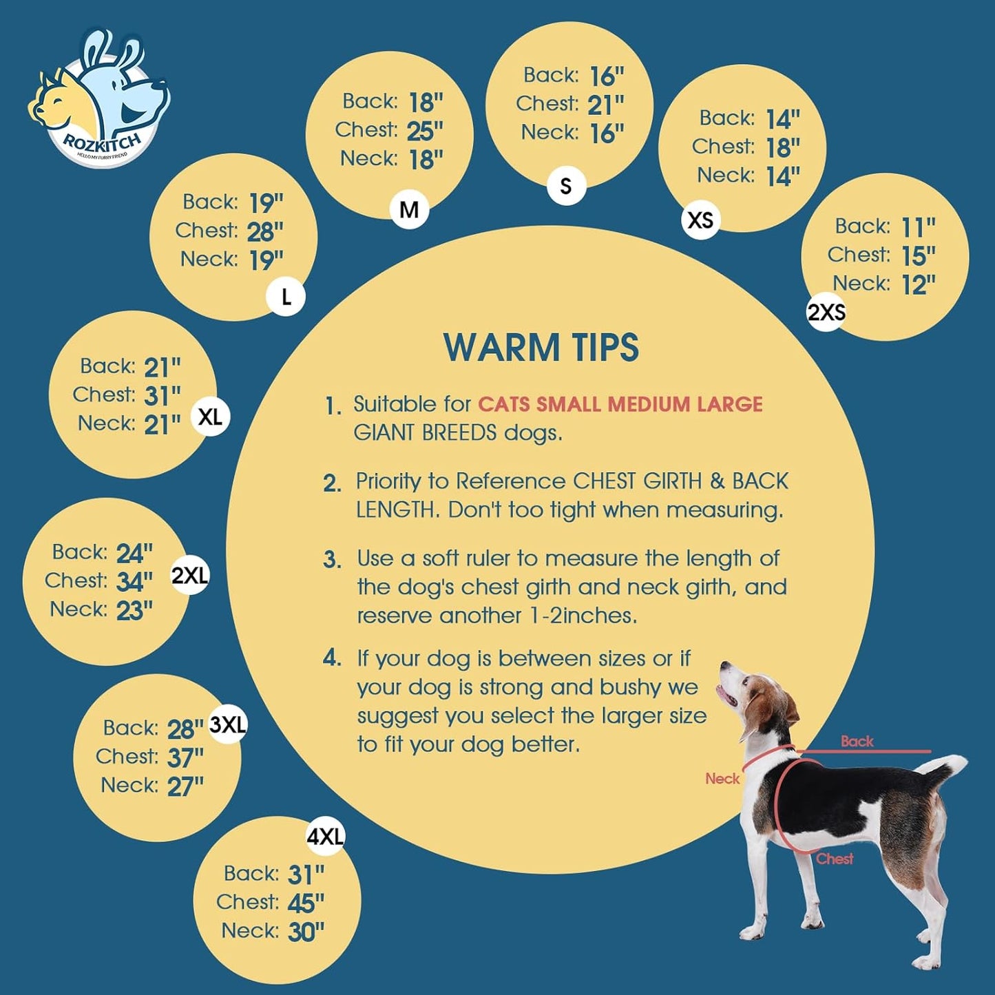 ROZKITCH Large Dog Pajamas, Pet Windproof Warm Cold Weather Jacket Cozy Jumpsuit Apparel Outfit Clothes for Medium Large Dog Walking Hiking Sleep Blue L