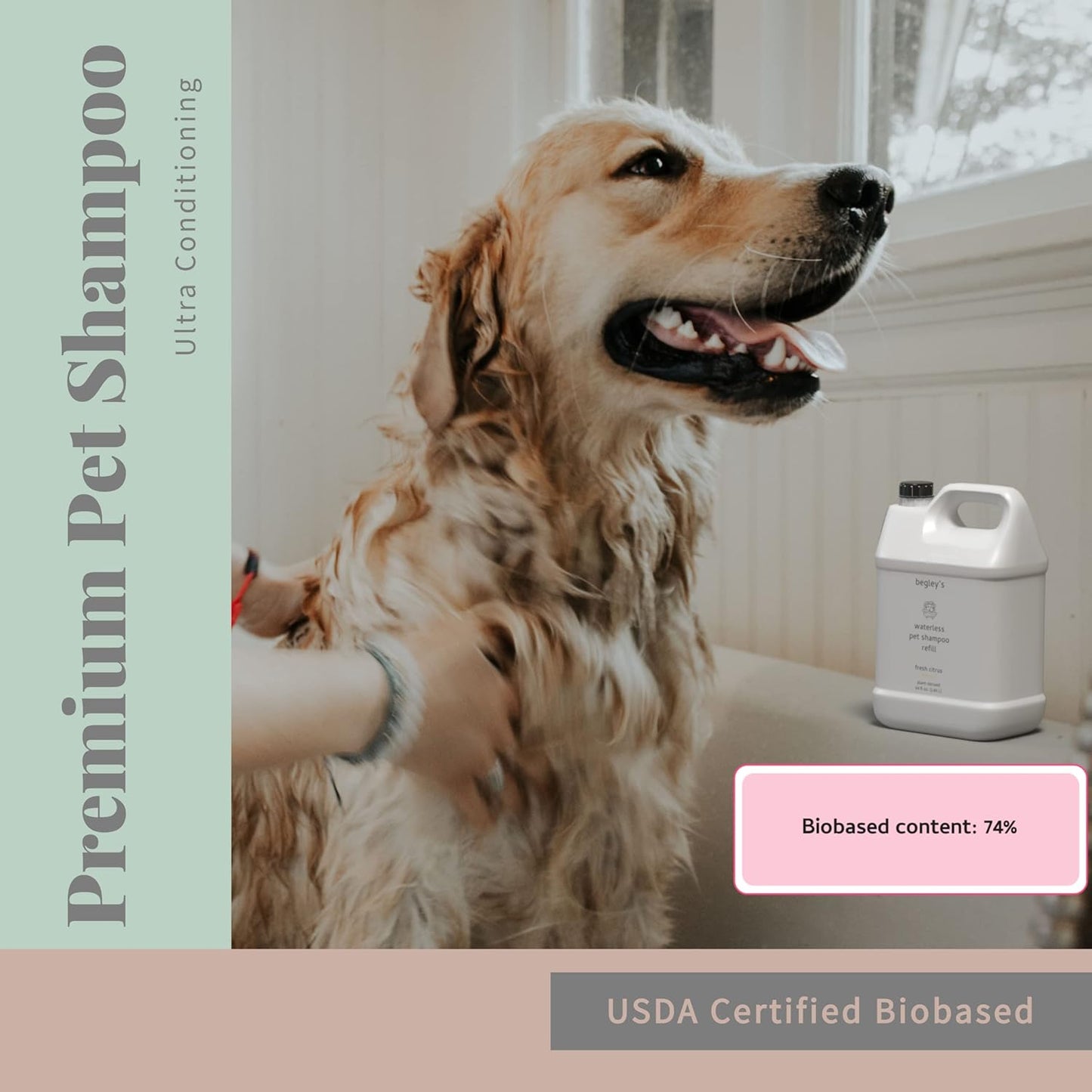 Begley's No Rinse Waterless Pet Shampoo, Bathless Cleaning, Deodorizing, and Odor Removal for a Shiny, Fresh Smelling Coat - Effective for Dogs, Puppies, and Cats - Refill, Fresh Tea Tree