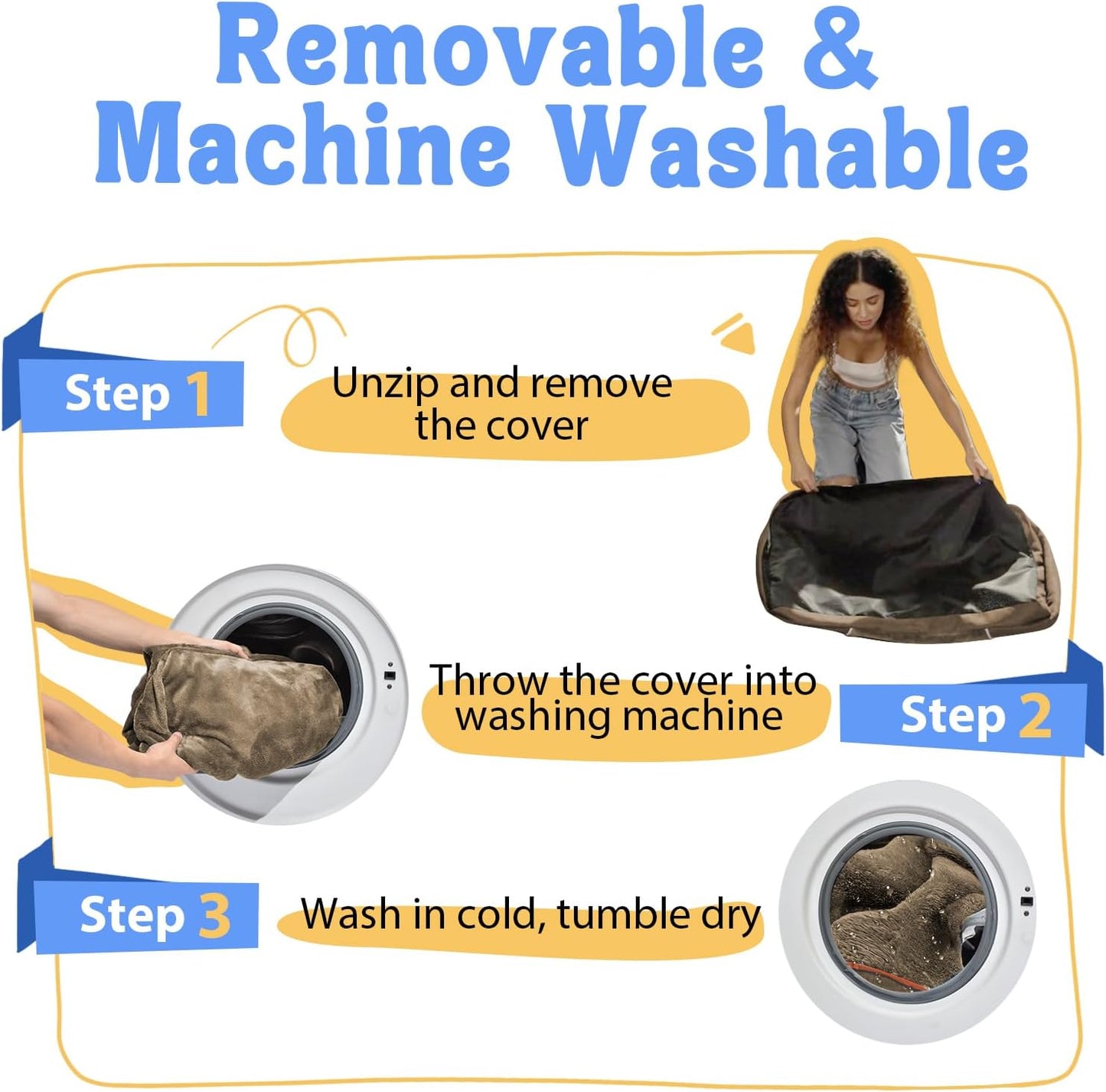 Washable Orthopedic Large Dog Bed - Big Dog Beds with Removable Waterproof Cover and Non-Slip Bottom XL Large Pet Beds with Bolster Extra Large Dogs Bed