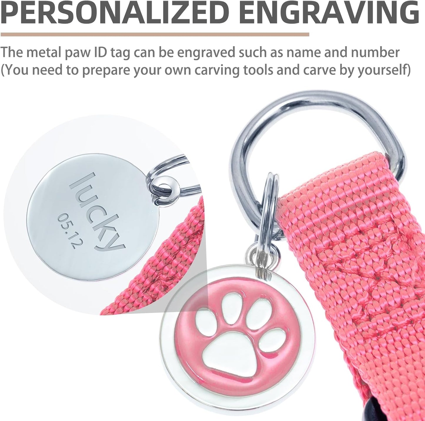 PUPTECK No Pull Dog Harness Soft Adjustable Basic Nylon Step in Puppy Vest Outdoor Walking with ID Tag and A-ir Tag Case, Fuchsia, S